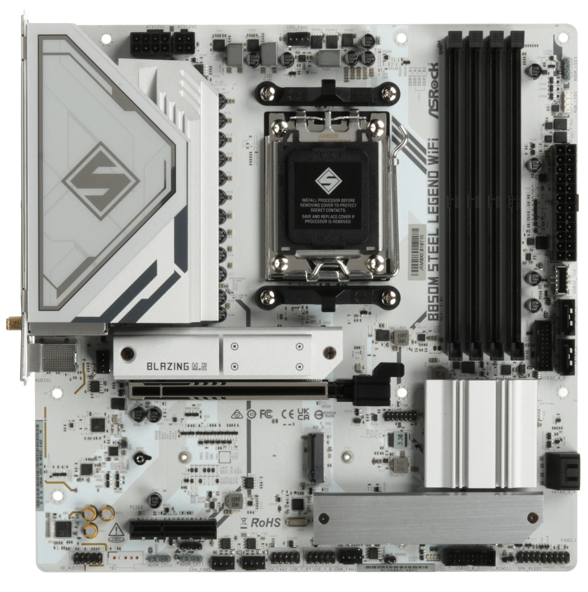 Материнская плата ASRock B850M Steel Legend WiFi, AM5, AMD B850, 4xDDR5, 4xSATA, 3xM.2, 1xPCIe 5.0 x16, 1xPCIe 3.0 x4, 1xDP, 1xHDMI, 1x2.5Gb LAN, Wi-Fi 7, Bluetooth 5.4, 1xUSB-C 10Gbps, 1xUSB-A 10Gbps, 2xUSB-A 5Gbps, 4xUSB-A 2.0, 3x3.5 мм, 7.1, mATX, фото2