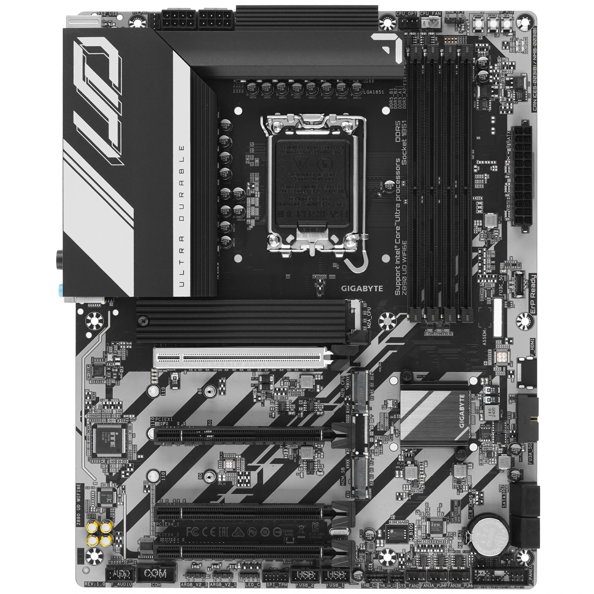 Материнская плата GIGABYTE Z890 UD WIFI6E, LGA1851, Intel Z890, 4xDDR5, 4xSATA, 3xM.2, 1xPCIe 5.0 x16, DisplayPort, USB Type-C, 1x2.5Gb LAN, 3x3.5 мм, 7.1, ATX