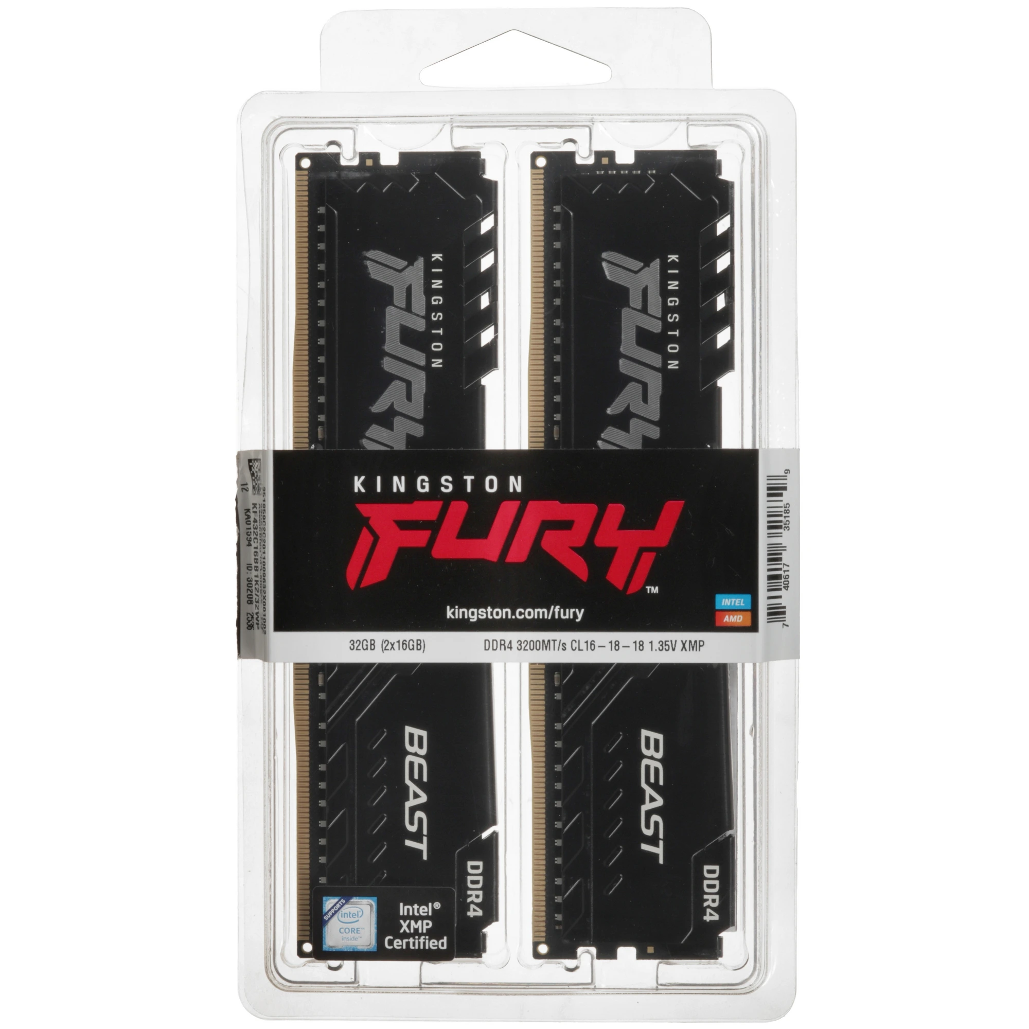 Оперативная память Kingston Fury Beast Black, DDR4, 32GB (2x16GB), 3200 MHz, CL16, с радиатором, черный, фото4