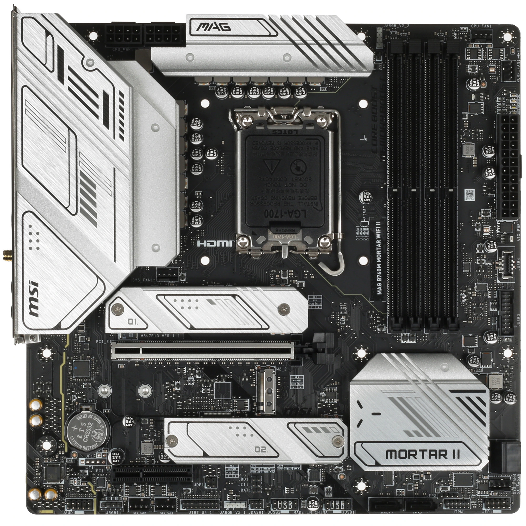 Материнская плата MSI MAG B760M MORTAR WIFI II, LGA1700, Intel B760, 4xDDR5, 4xSATA, 3xM.2, 1xPCIe 5.0 x16, DisplayPort, HDMI, 1x2.5Gb LAN, USB Type-C, 5x3.5 мм, 7.1, microATX