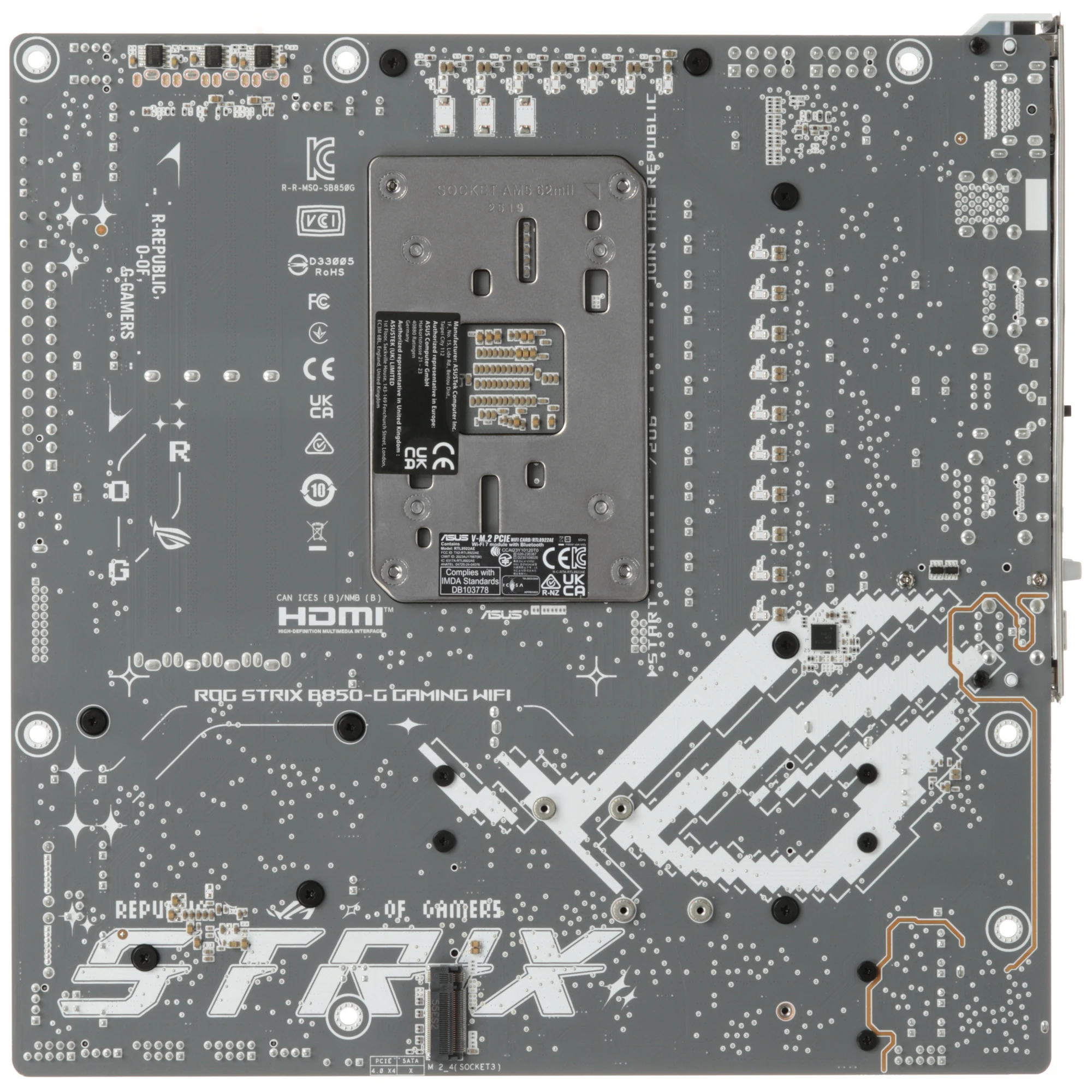 Материнская плата Asus ROG STRIX B850-G GAMING WIFI, AM5, AMD B850, 4xDDR5, 2xSATA, 4xM.2, 1xPCIe 5.0 x16, 1xHDMI, 1xDP, 1x2.5Gb LAN, Wi-Fi 7, Bluetooth 5.4, 1xUSB-C 20Gbps, 1xUSB-C 10Gbps, 2xUSB-A 10Gbps, 4xUSB-A 5Gbps, 2xUSB-A 2.0, 2x3.5 мм, 7.1, mATX, фото11