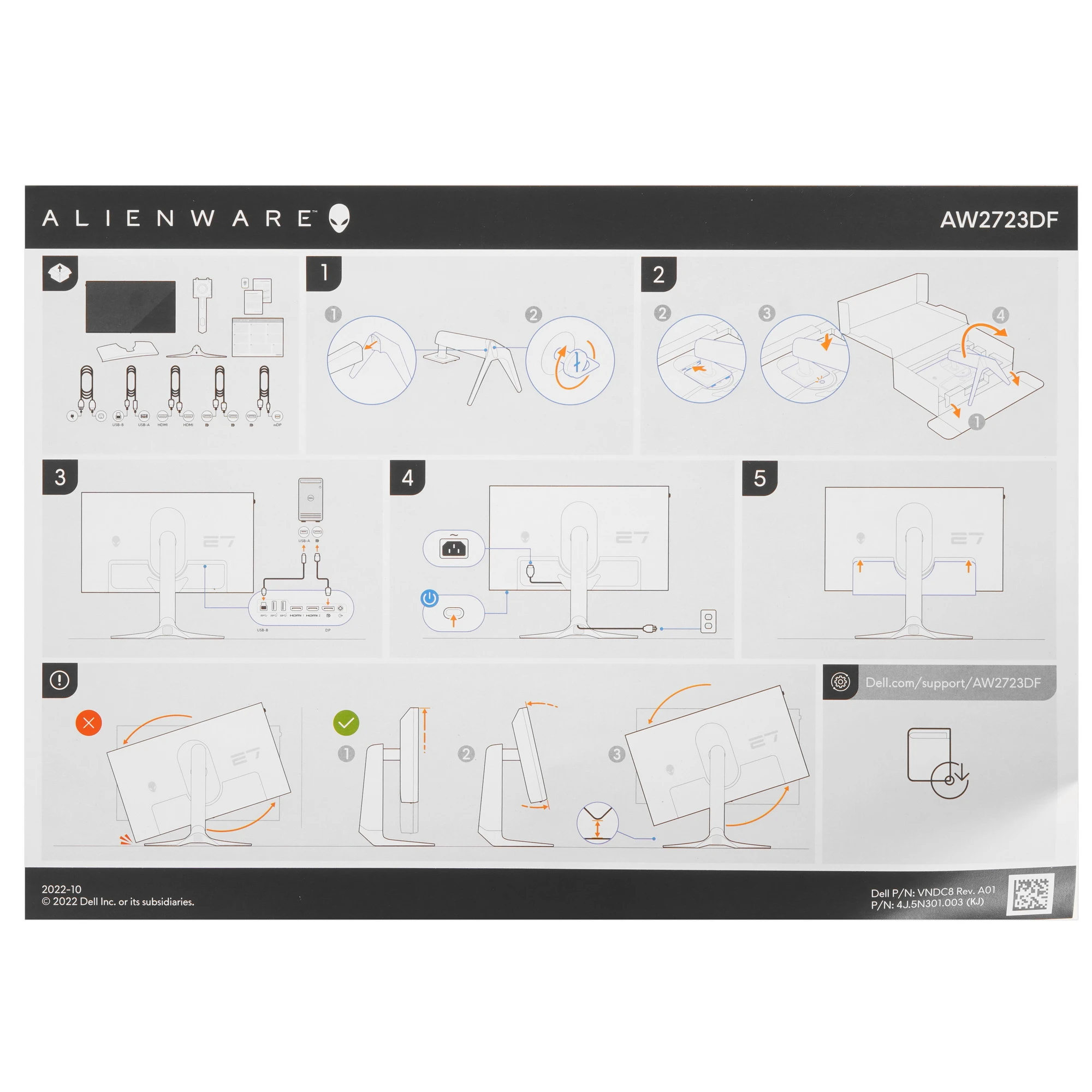 Монитор 27' Dell Alienware AW2723DF IPS 2560x1440, 240 Гц (до 280 Гц), 1 мс, 16:9, 380 кд/м², DP 1.4, 2xHDMI 2.0, USB 3.2 (5 портов), G-SYNC, FreeSync, черный/белый, фото12
