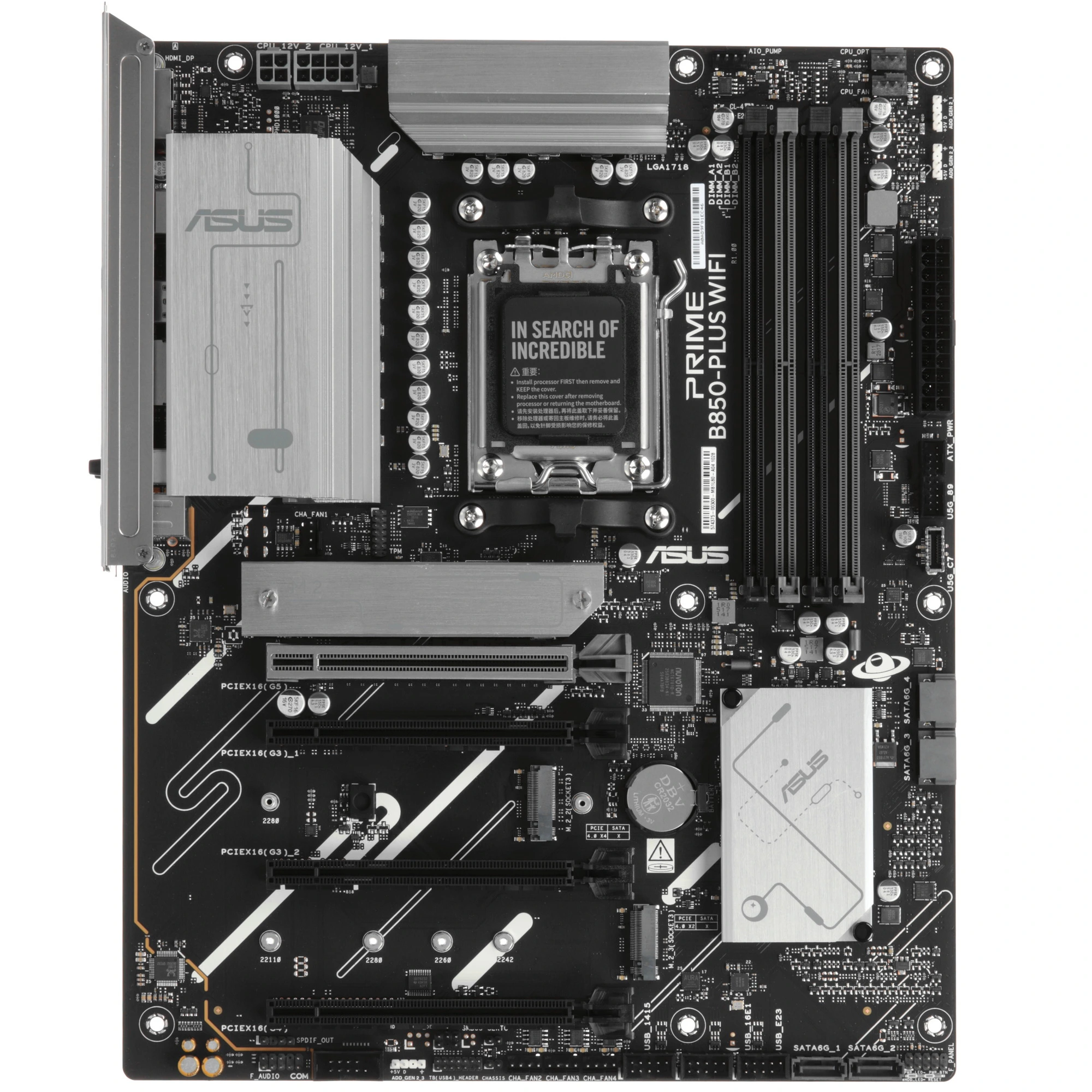 Материнская плата ASUS PRIME B850-PLUS WIFI, AM5, AMD B850, 4xDDR5, 4xSATA, 3xM.2, 1xPCIe 5.0 x16, 1xPCIe 4.0 x16, 2xPCIe 3.0 x1, DisplayPort, HDMI, 1x2.5Gb LAN, USB Type-C, 3x3.5 мм, 7.1, ATX