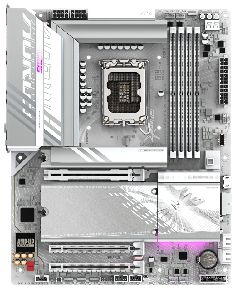 Материнская плата GIGABYTE Z890 AORUS ELITE WIFI7 ICE, LGA1851, Intel Z890, 4xDDR5, 4xSATA, 4xM.2, 3xPCIe x16, DisplayPort, USB Type-C, 1x2.5Gb LAN, 2x3.5 мм, 7.1, ATX