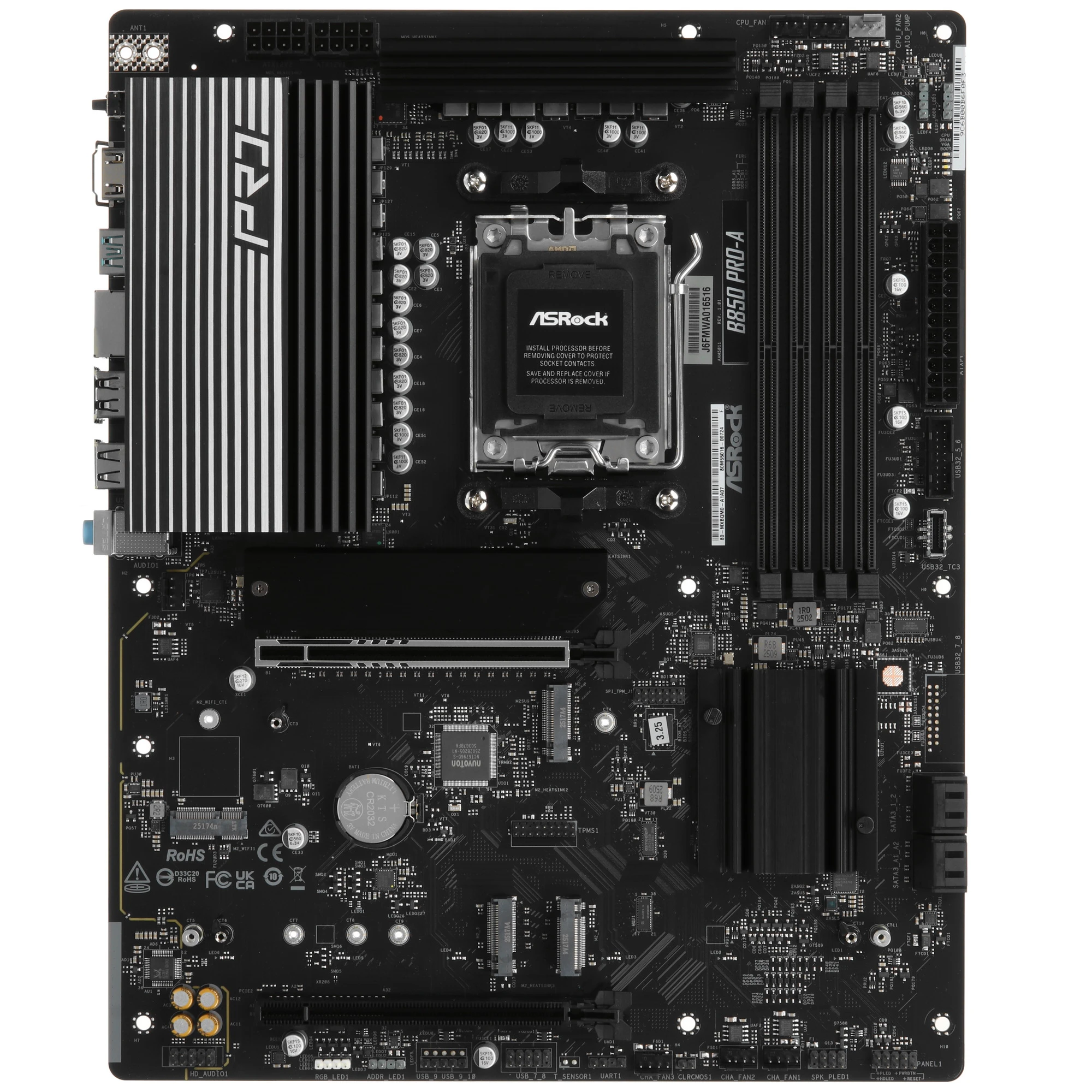 Материнская плата ASRock B850 Pro-A, AM5, AMD B850, 4xDDR5, 4xSATA, 4xM.2, 1xPCIe 5.0 x16, 1xPCIe 4.0 x4, 1xHDMI, 1xUSB-C, 1x2.5Gb LAN, 1xUSB-C 10Gbps, 1xUSB-C 5Gbps, 4xUSB-A 5Gbps, 6xUSB-A 2.0, 3x3.5 мм, 7.1, ATX, фото 1