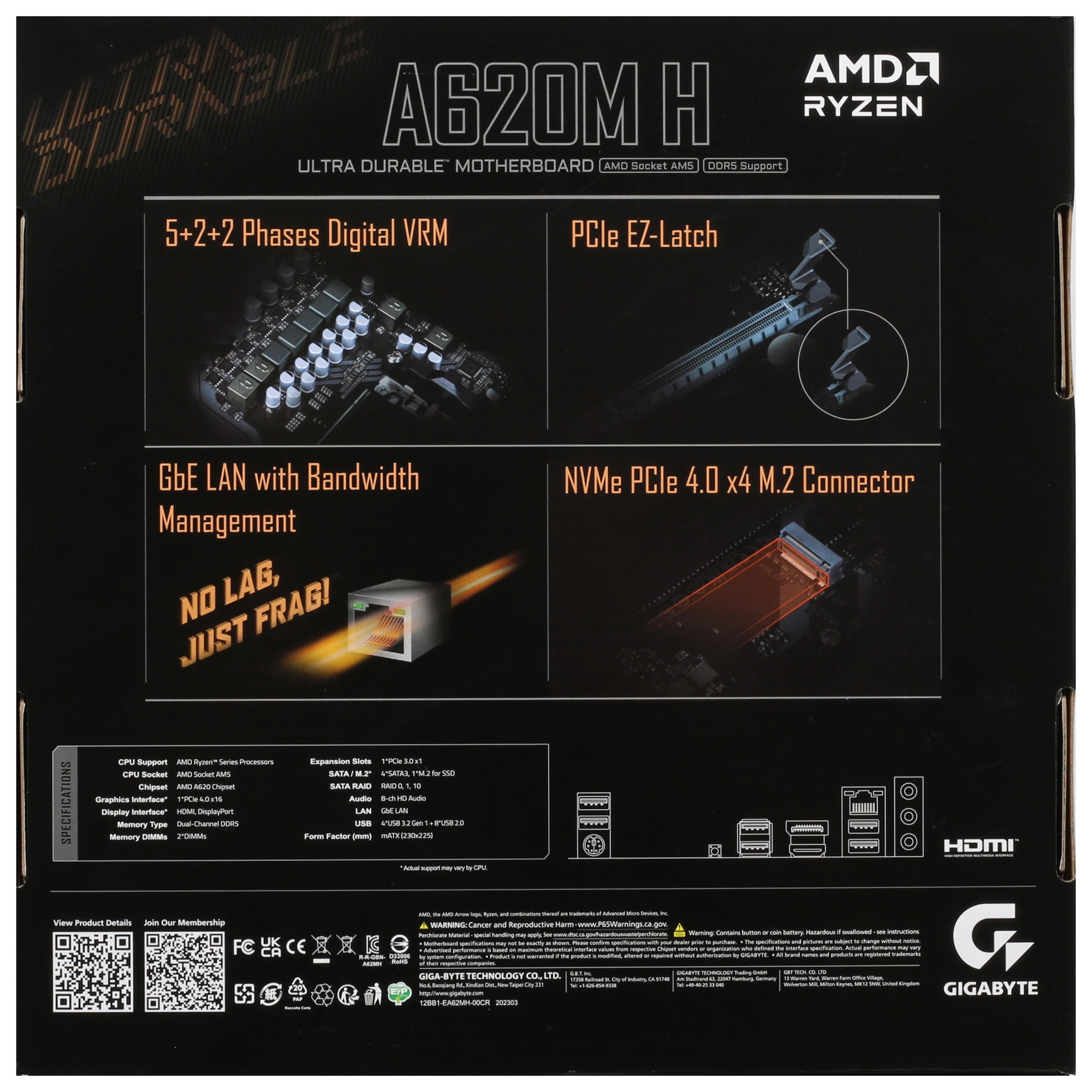 Материнская плата Gigabyte A620M H (V1.2/V2.0), SocketAM5 AMD A620 2xDDR5 mATX AC`97 8ch(7.1) GbLAN RAID+VGA+HDMI, фото8