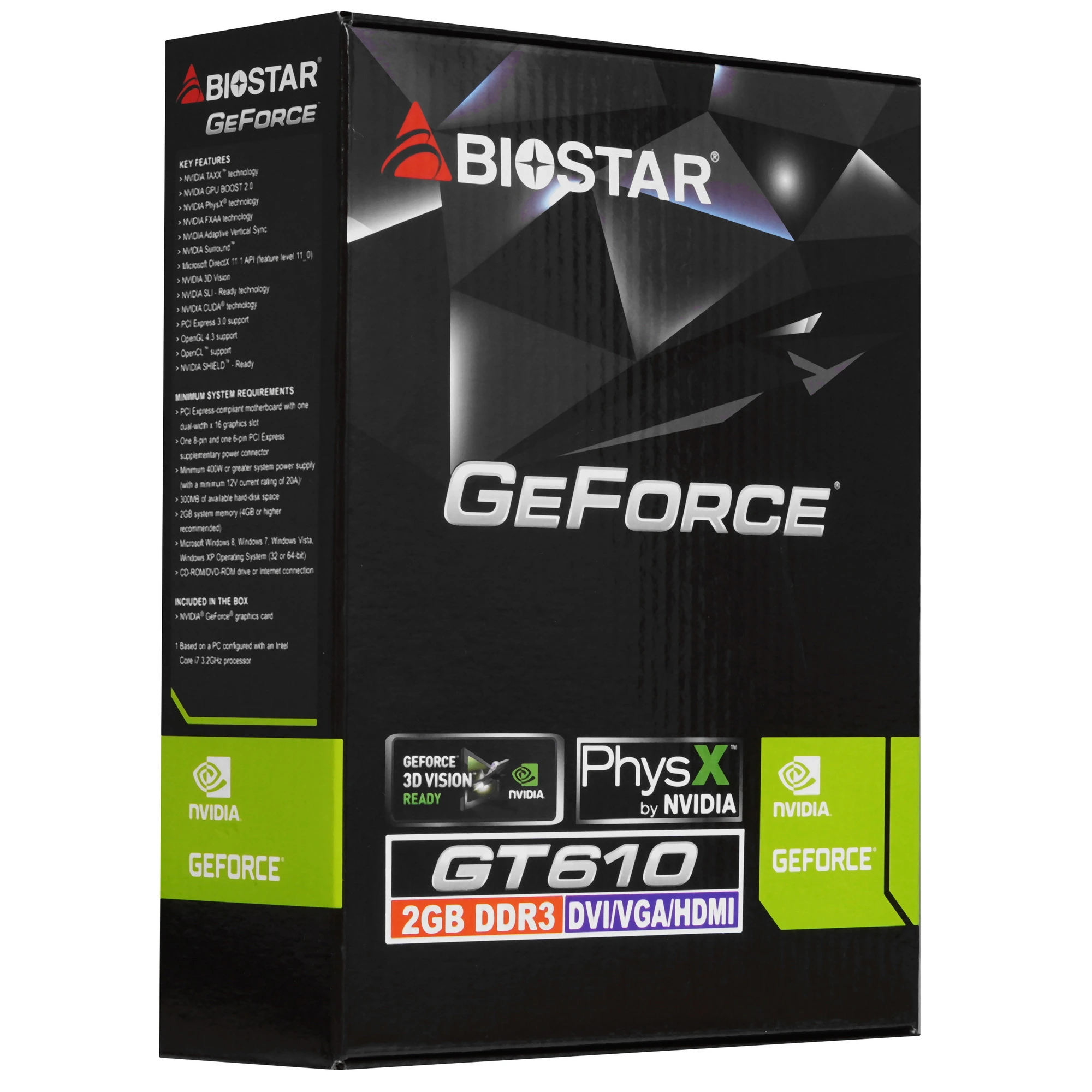 Видеокарта Biostar GeForce GT 610, 2 GB GDDR3, 64 bit, HDMI, DVI-D, VGA, GPU 810 MHz