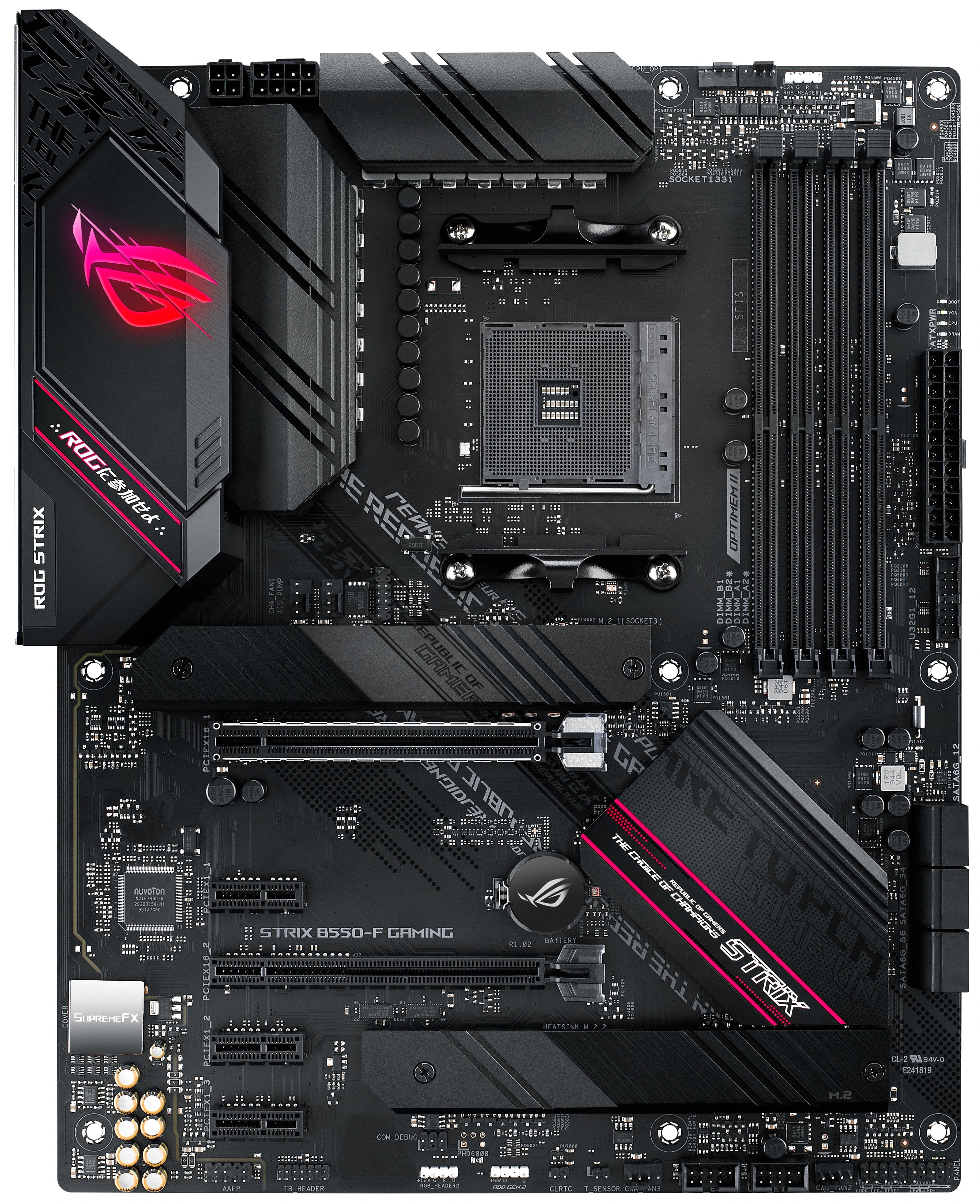 Материнская плата ASUS ROG STRIX B550-F GAMING, AM4, AMD B550, 4xDDR4, 6xSATA, 2xM.2, 1xPCIe 4.0 x16, 1xPCIe 3.0 x16, 3xPCIe x1, DisplayPort, HDMI, 1x2.5Gb LAN, USB Type-C, 5x3.5 мм, 7.1, ATX
