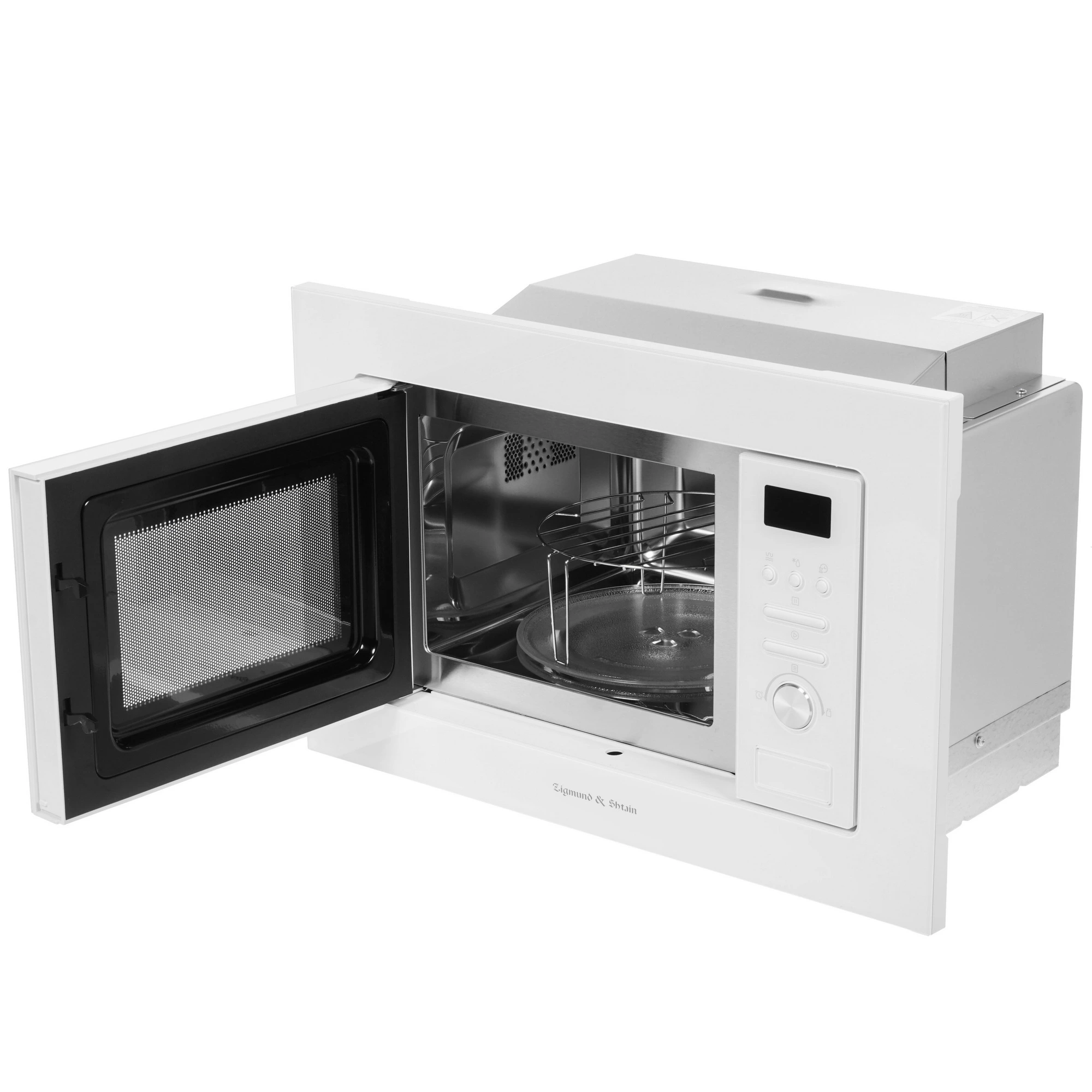 Встраиваемая микроволновая печь Zigmund & Shtain BMO 16.202 W белый, 20 л, 800 Вт, переключатели - кнопки, поворотный механизм