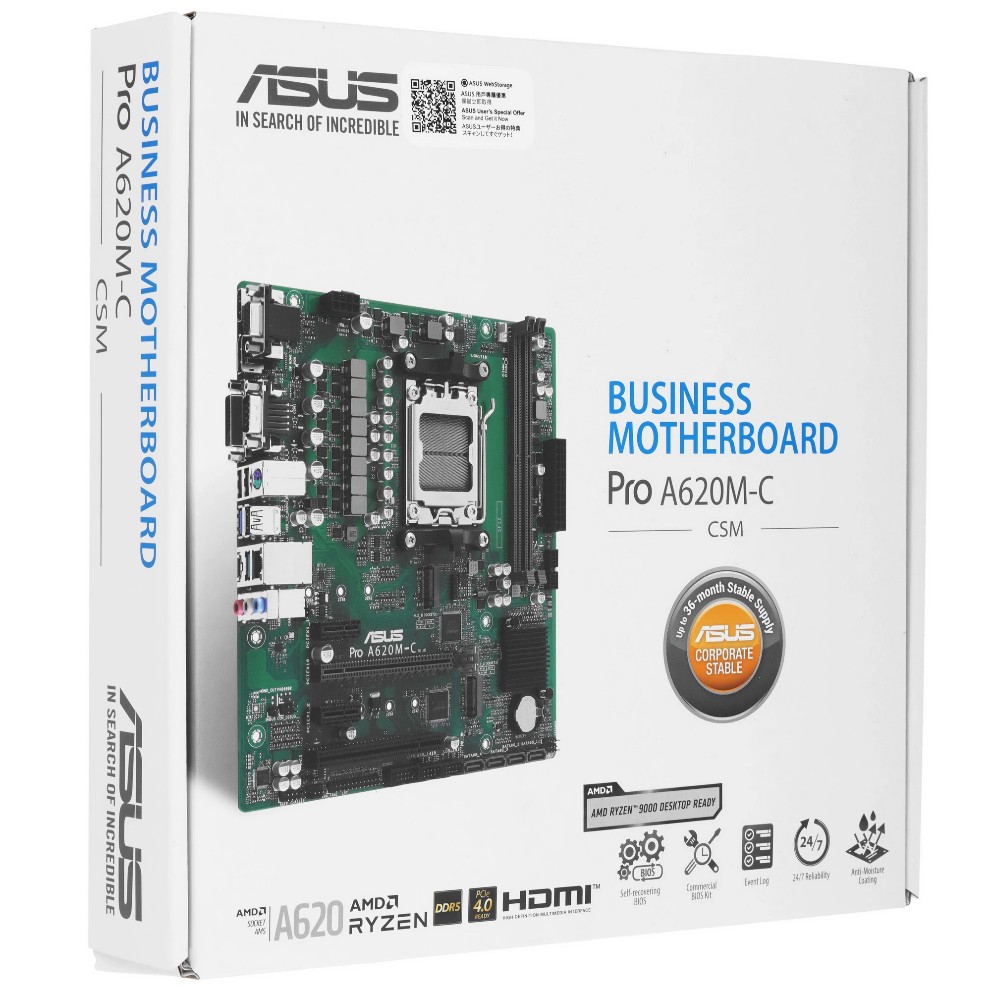 Материнская плата ASUS Pro A620M-C-CSM, AM5, AMD A620, 2xDDR5, 4xSATA, 2xM.2, 1xPCIe 4.0 x16, 2xPCIe x1, DisplayPort, HDMI, D-Sub, DVI, 1x 1Gb LAN, USB Type-C, 3x3.5 мм, 7.1, microATX, фото13