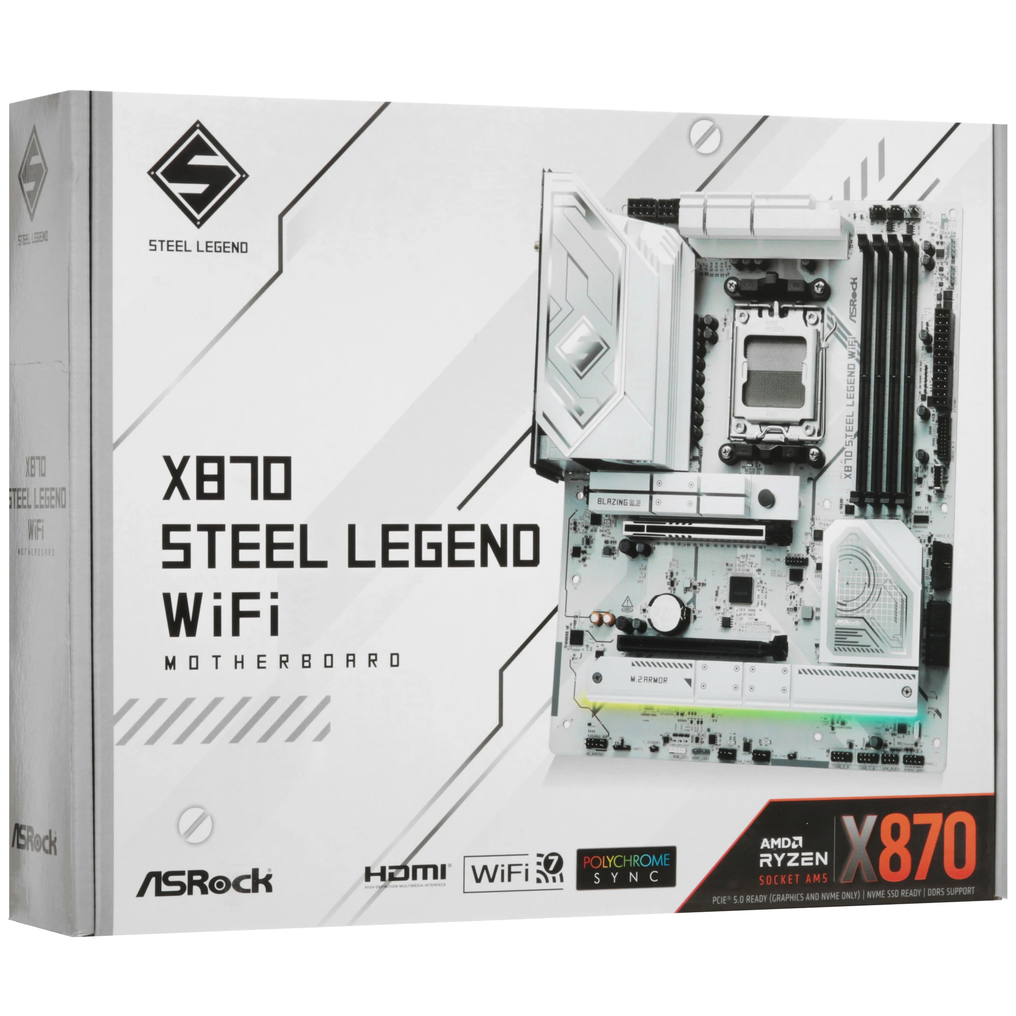 Материнская плата ASRock X870 STEEL LEGEND WIFI, AM5, AMD X870, 4xDDR5, 4xSATA, 3xM.2, 1xPCIe 5.0 x16, 1xPCIe 5.0 x4, 1xHDMI, 1x2.5Gb LAN, Wi-Fi 7, Bluetooth 5.4, 2xUSB-C 40Gbps, 2xUSB-A 10Gbps, 3xUSB-A 5Gbps, 4xUSB-A 2.0, 1xTOSLINK, 2x3.5 мм, 7.1, ATX, фото15