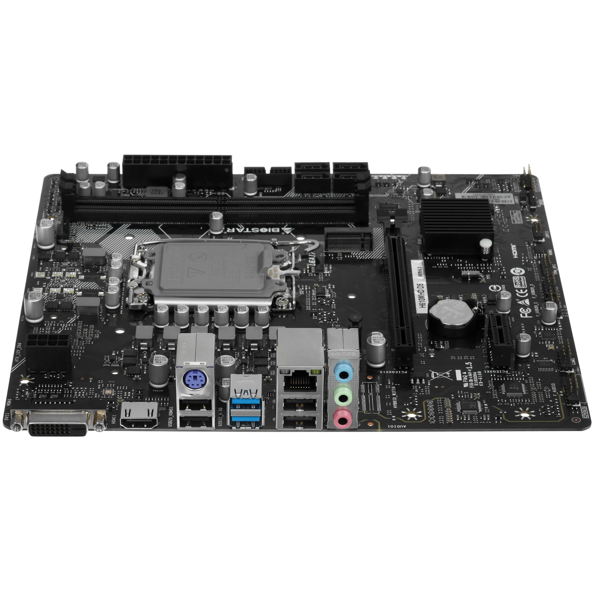 Материнская плата Biostar H610MHD D5, LGA1700, Intel H610, 2xDDR5, 4xSATA, 1xM.2, 1xPCIe 4.0 x16, HDMI, DVI-D, 1x1Gb LAN, 3x3.5 мм, 7.1, microATX, фото7