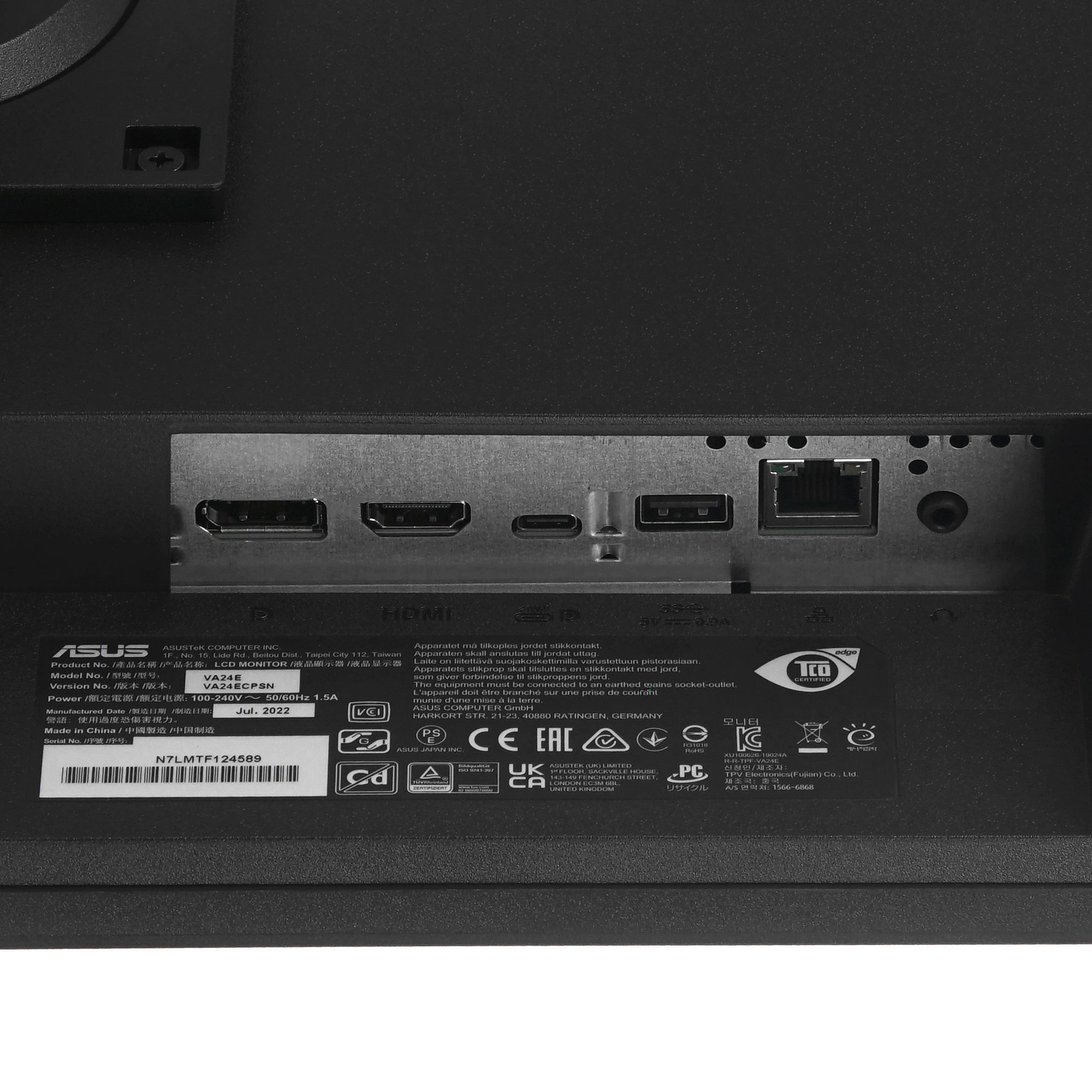 Монитор 23.8' ASUS VA24ECPSN IPS 1920x1080, 75 Гц, 5 мс, 16:9, 300 кд/м², HDMI, DisplayPort, USB Type-C, RJ-45, трехсторонний безрамочный дизайн, Flicker Free, Low Blue Light, черный, фото8