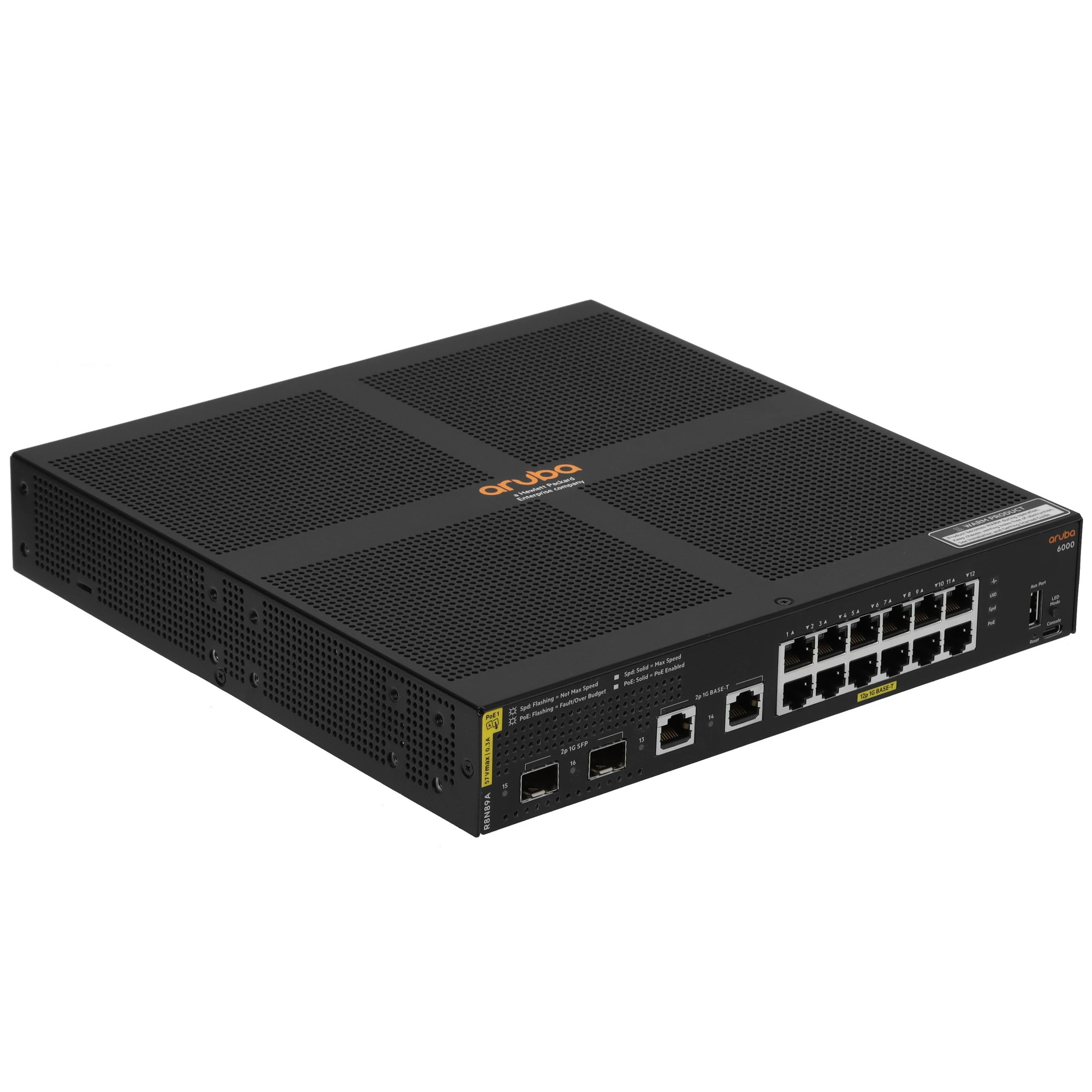 Коммутатор HPE Aruba Networking CX 6000 12G Class4 PoE 2G/2SFP 139W, 14×1 Гбит/с + 2×SFP, управляемый