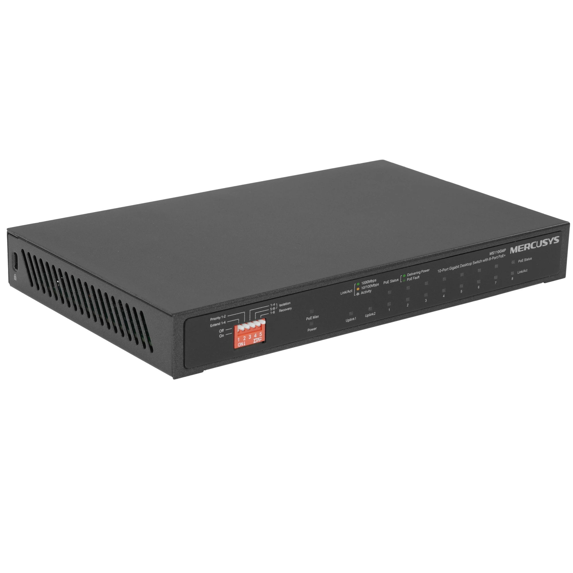 Коммутатор Mercusys MS110GMP, 8×1 Гбит/с PoE + 2×1 Гбит/с, неуправляемый