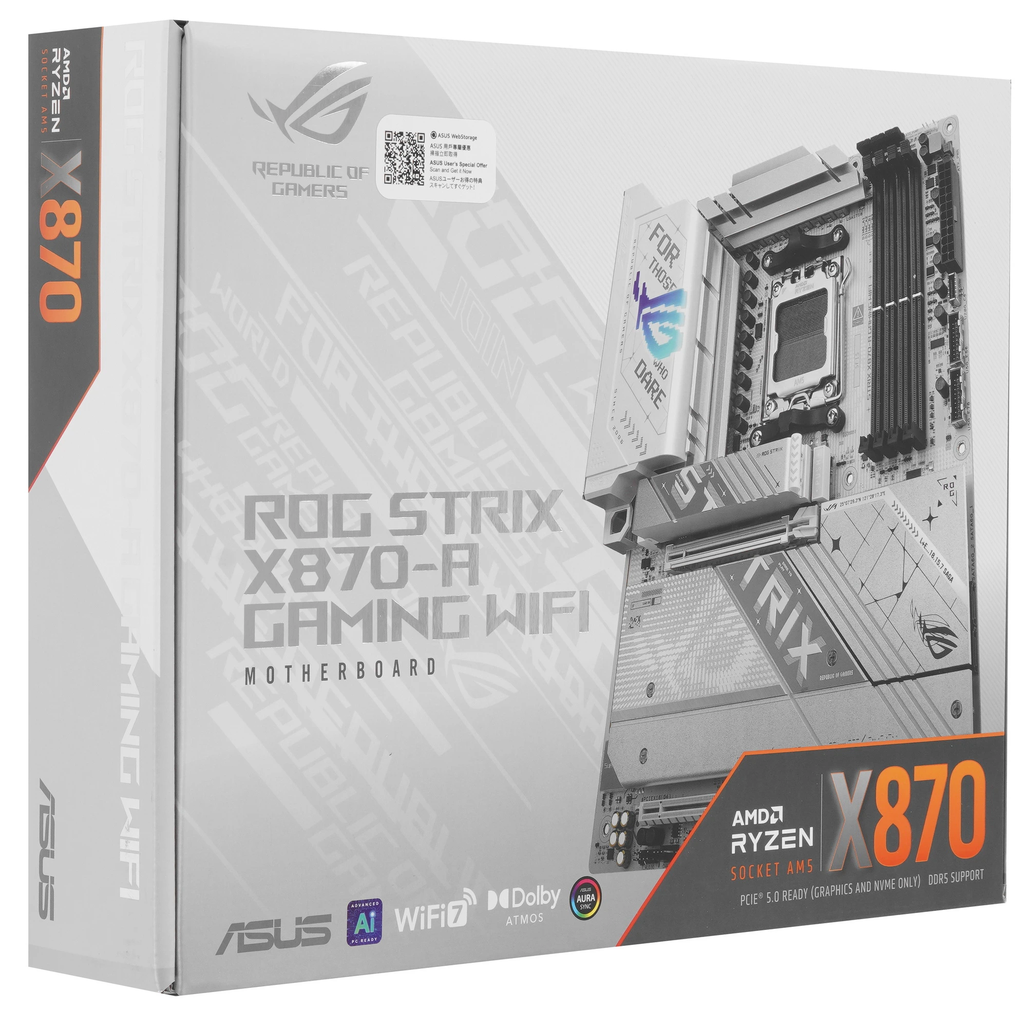 Материнская плата ASUS ROG STRIX X870-A GAMING WIFI, AM5, AMD X870, 4xDDR5, 4xSATA, 4xM.2, 1xPCIe 5.0 x16, 1xPCIe 4.0 x4, DisplayPort, HDMI, 1x2.5Gb LAN, USB Type-C, 2x3.5 мм, 7.1, ATX, фото23