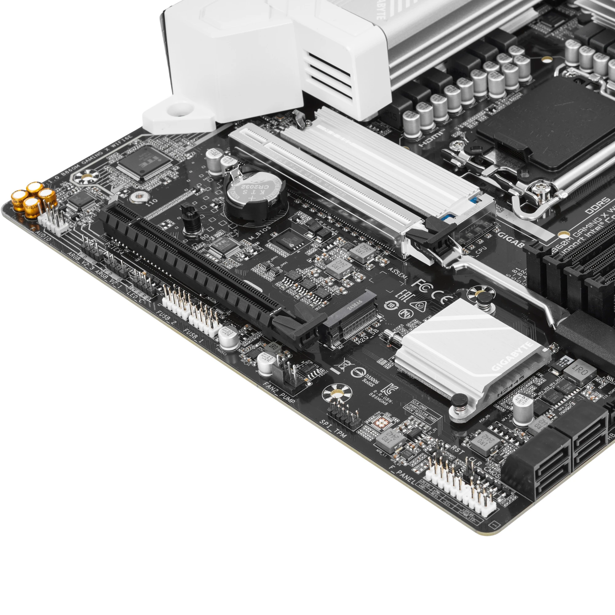 Материнская плата Gigabyte B860M GAMING X WIFI6E, LGA 1851, Intel B860, 4xDDR5, 4xSATA, 3xM.2, 1xPCIe 5.0 x16, 2xPCIe 4.0 x16, 1xHDMI, 1xDP, 1x 2.5Gb LAN, 4xUSB-A 2.0, 2xUSB-A 3.2 Gen 1, 1xUSB-C 3.2 Gen 2, 7.1, 3x3.5 мм, 3xARGb, 4xRGb, mATX, фото5