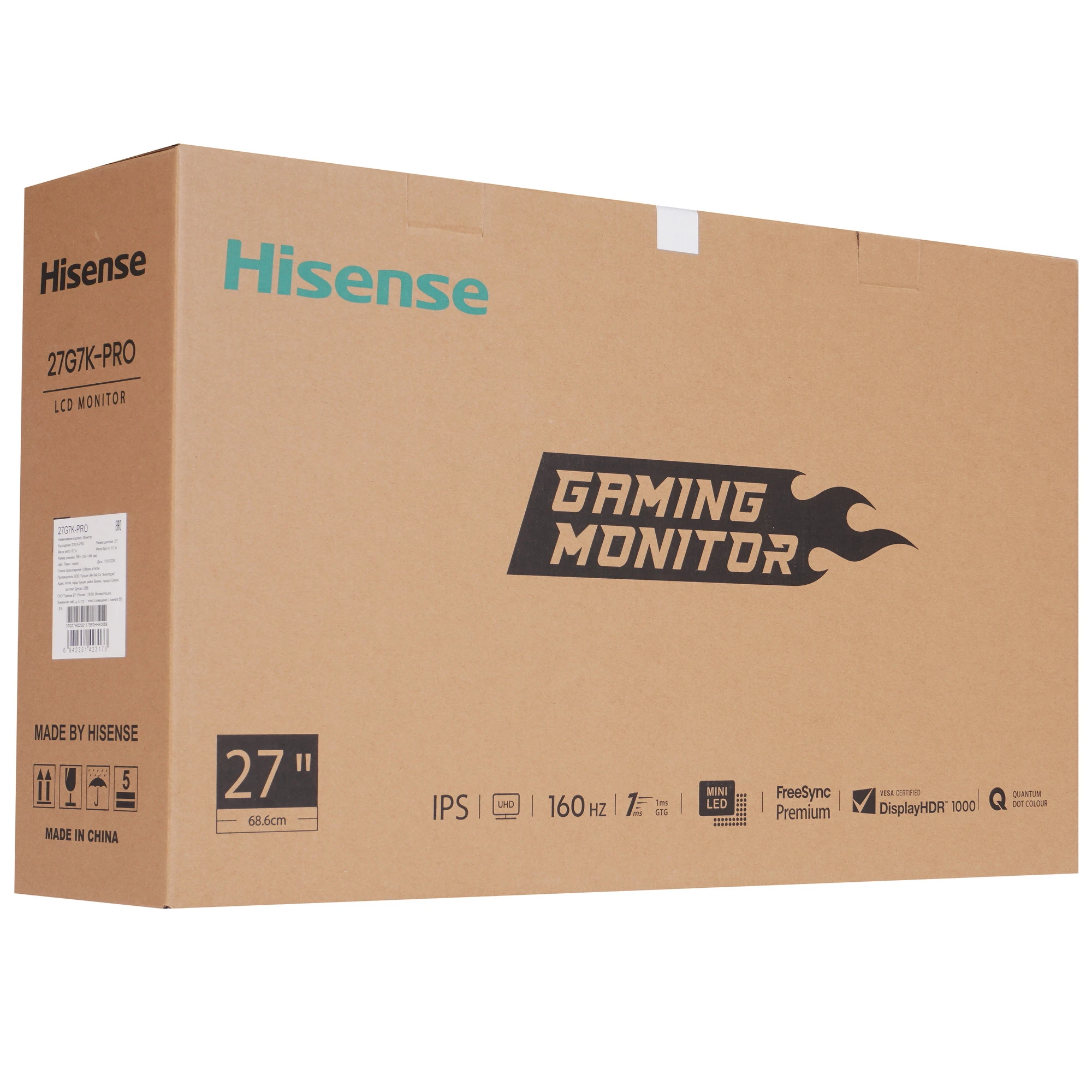 Монитор 27' Hisense 27G7K-PRO IPS 3840x2160, 160 Гц, 1 мс, 16:9, 1000 кд/м², HDMI 2.1, DP 1.4, USB-C, 2xUSB 3.0, 3.5 Jack, DisplayHDR 1000, FreeSync Premium, miniLED, черный, фото14