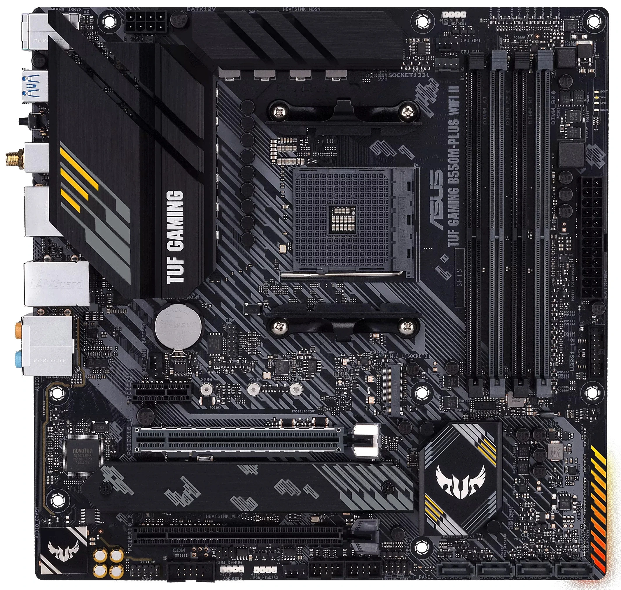 Материнская плата ASUS TUF GAMING B550M-PLUS WI-FI II, AM4, AMD B550, 4xDDR4, 4xSATA, 2xM.2, 1xPCIe 4.0 x16, DisplayPort, HDMI, 1x2.5Gb LAN, USB Type-C, Wi-Fi 6, Bluetooth, 5x3.5 мм, 7.1, microATX