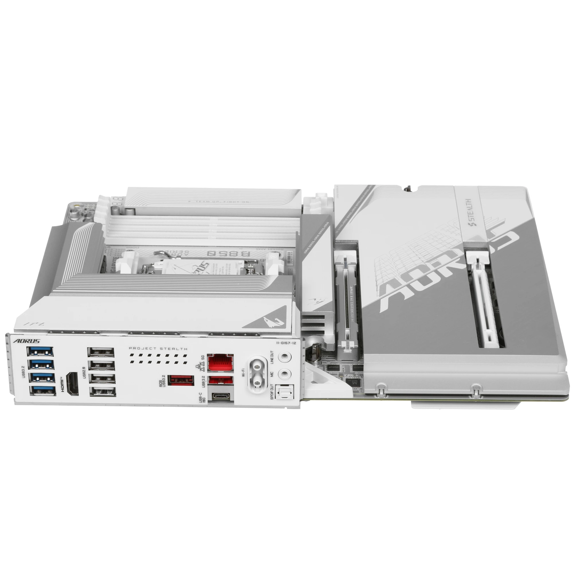 Материнская плата Gigabyte B850 AORUS STEALTH ICE, AM5, AMD B850, 4xDDR5, 2xSATA, 4xM.2, 1xPCIe 5.0 x16, 1xPCIe 4.0 x4, 1xHDMI, 1x5Gb LAN, Wi-Fi 7, Bluetooth 5.4, 1xUSB-C 10Gbps, 2xUSB-A 10Gbps, 4xUSB-A 5Gbps, 4xUSB-A 2.0, 2x3.5 мм, 7.1, ATX, фото3