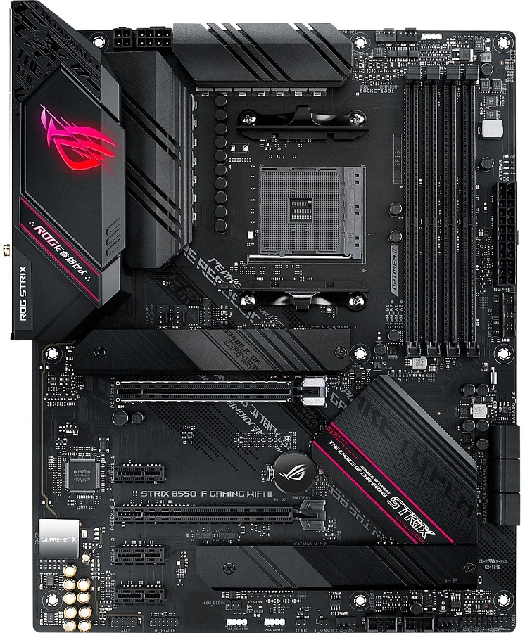 Материнская плата ASUS ROG STRIX B550-F GAMING WIFI II, AM4, AMD B550, 4xDDR4, 6xSATA, 2xM.2, 1xPCIe 4.0 x16, 1xPCIe 3.0 x16, 3xPCIe x1, DisplayPort, HDMI, 1x2.5Gb LAN, USB Type-C, 5x3.5 мм, 7.1, ATX