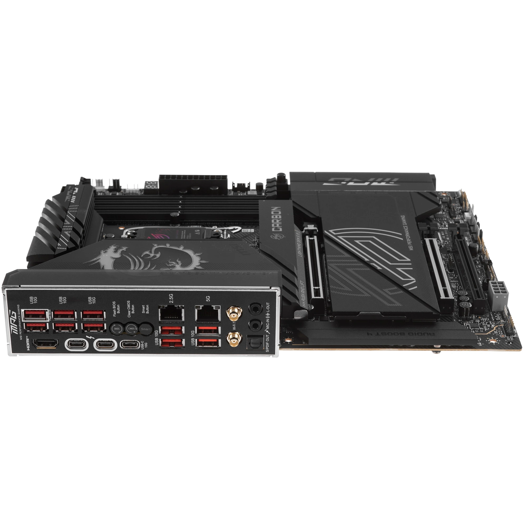 Материнская плата MSI MPG Z890 CARBON WIFI, LGA1851, Intel Z890, 4xDDR5, 4xSATA, 5xM.2, 1xPCIe 5.0 x16, HDMI, USB Type-C, 2x5Gb LAN, Thunderbolt, 2x3.5 мм, 7.1, ATX, фото5