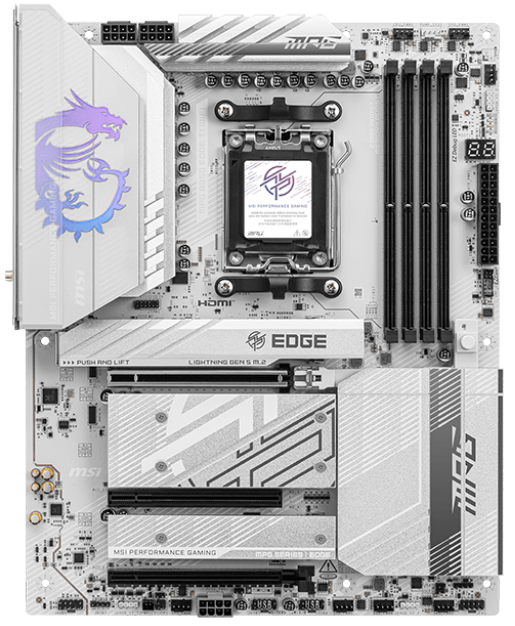 Материнская плата MSI MPG B850 EDGE TI WIFI, AM5, AMD B850, 4xDDR5, 4xSATA, 4xM.2, 1xPCIe 5.0 x16, HDMI, 1x5Gb LAN, USB Type-C, 2x3.5 мм, 7.1, ATX