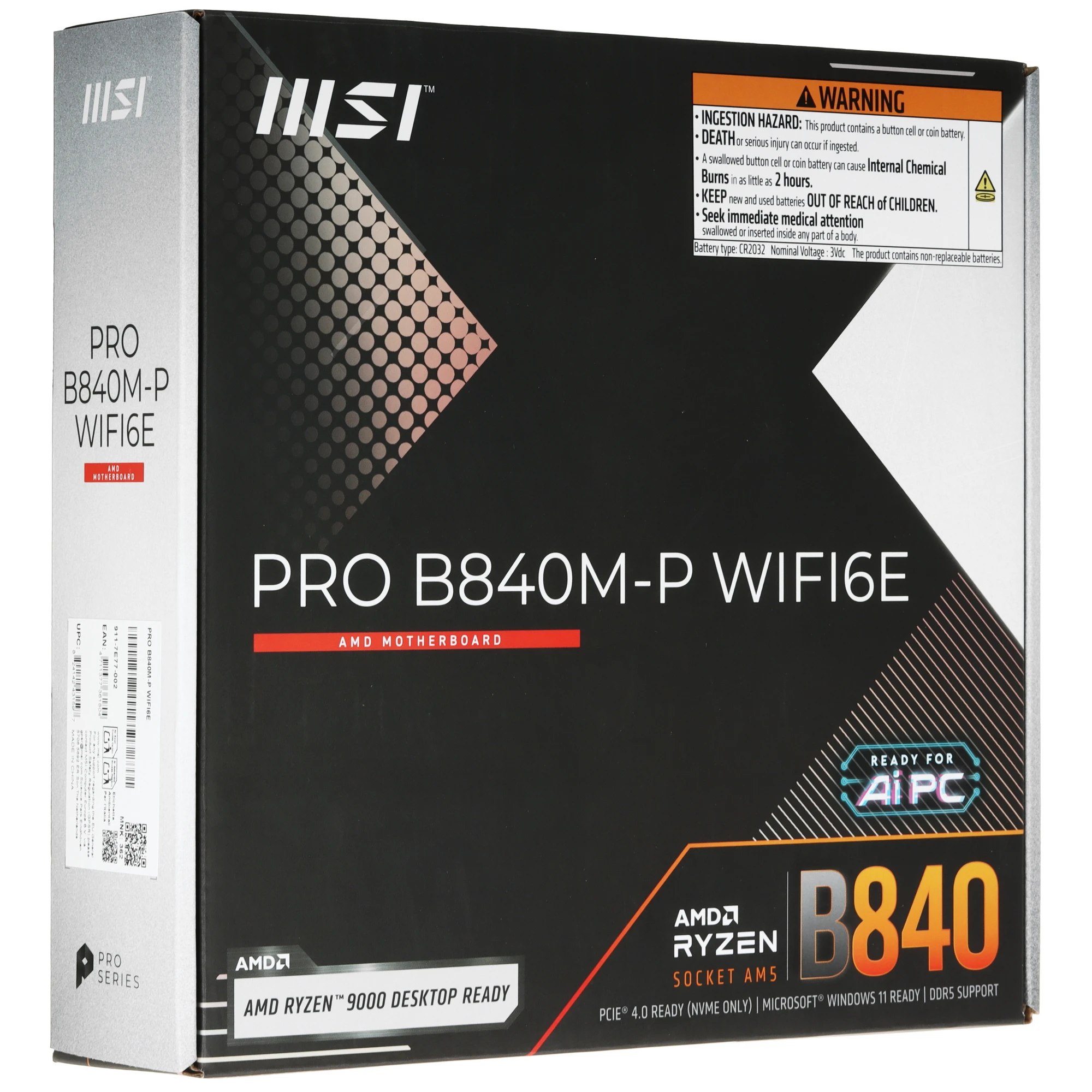 Материнская плата MSI PRO B840M-P WIFI6E, AM5, AMD B840, 4xDDR5, 4xSATA, 2xM.2, 1xPCIe 4.0 x16, 1xPCIe 3.0 x1, 1xHDMI, 1x2.5Gb LAN, Wi-Fi 6E, Bluetooth 5.3, 1xUSB-C 10Gbps, 1xUSB-A 10Gbps, 2xUSB-A 5Gbps, 4xUSB-A 2.0, 3x3.5 мм, 7.1, mATX, фото13