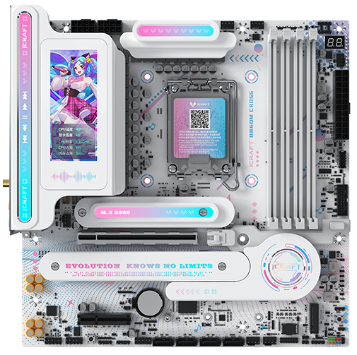 Материнская плата Maxsun MS-iCraft B860M CROSS PRO, LGA1851, Intel B860, 4xDDR5, 4xSATA, 3xM.2, 1xPCIe 5.0 x16, 1xPCIe 4.0 x4, 1xDP (v1.4), 1xHDMI (v2.0), 1x5Gb LAN, Wi-Fi 7, Bluetooth 5.4, 1xUSB-C 40Gbps, 8xUSB-A 10Gbps, 1xUSB-C 20Gbps, 5x3.5 мм, 7.1, mATX