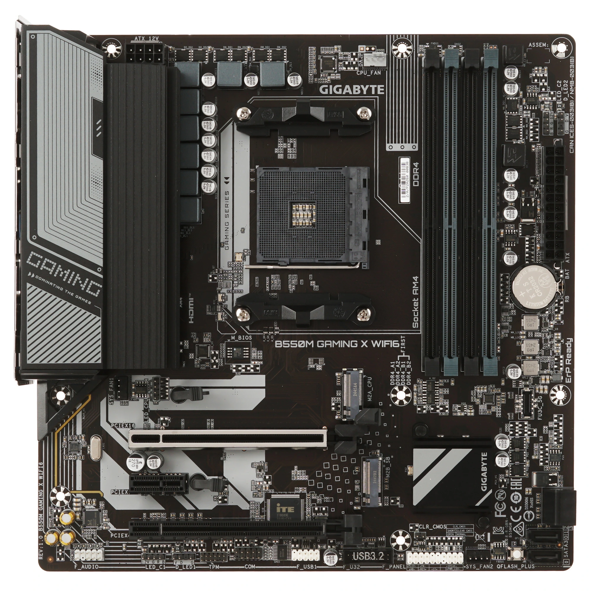 Материнская плата Gigabyte B550M GAMING X WIFI6, AM4, AMD B550, 4xDDR4, 4xSATA, 2xM.2, 2xPCIe x16, DisplayPort, HDMI, 1xGb LAN, 6xUSB, 3x3.5 мм, 7.1, microATX