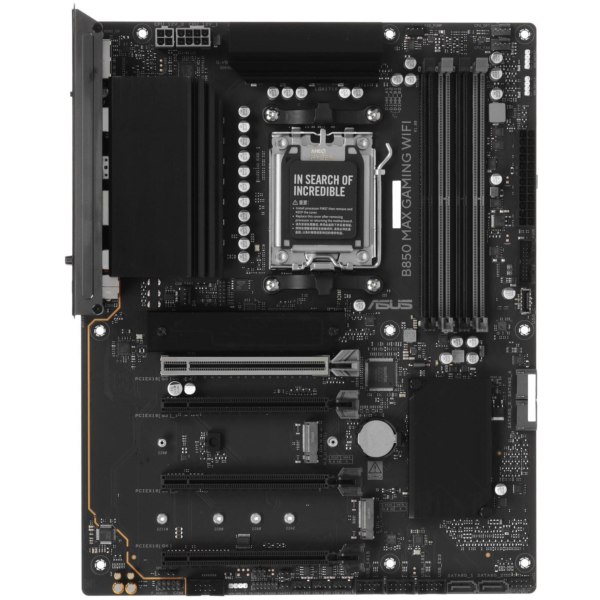 Материнская плата ASUS B850 MAX GAMING WIFI, AM5, AMD B850, 4xDDR5, 4xSATA, 3xM.2, 1xPCIe 5.0 x16, DisplayPort, HDMI, 1x2.5Gb LAN, USB Type-C, Wi-Fi 6E, Bluetooth, 3x3.5 мм, 7.1, ATX