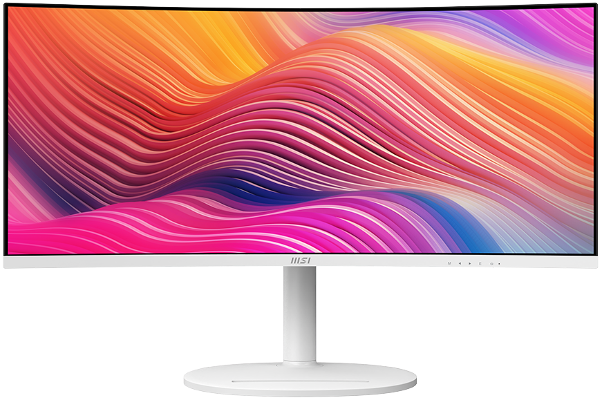 Монитор 34" MSI Modern MD342CQPW VA 3440x1440, 120 Гц, 4 мс (GtG), 21:9, изогнутый (1500R), HDMI 2.0b (x2), DisplayPort 1.4a, USB-C (98 Вт), встроенные динамики, Flicker Free, Low Blue Light, Adaptive-Sync, HDR Ready, регулировка по высоте, поворотная подставка, подставка для телефона, белый