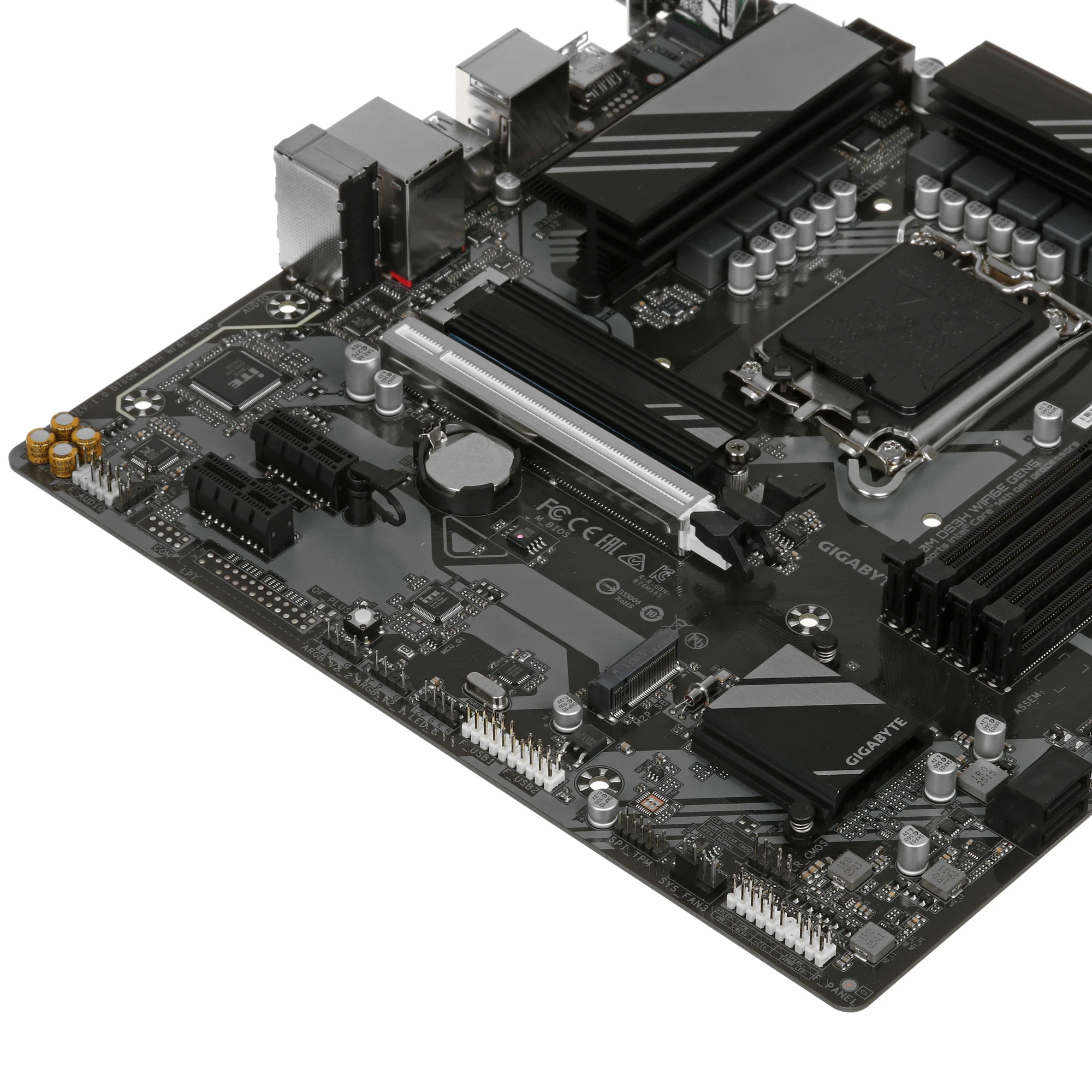 Материнская плата Gigabyte B760M DS3H WIFI6E GEN5, LGA1700, Intel B760, 4xDDR5, 4xSATA, 2xM.2, 1xPCIe 5.0 x16, 2xPCIe 4.0 x1, 1xHDMI, 2xDP, 1x2.5Gb LAN, Wi-Fi 6E, Bluetooth 5.3, 1xUSB-C 10Gbps, 3xUSB-A 5Gbps, 2xUSB-A 2.0, 3x3.5 мм, 7.1, mATX, фото4