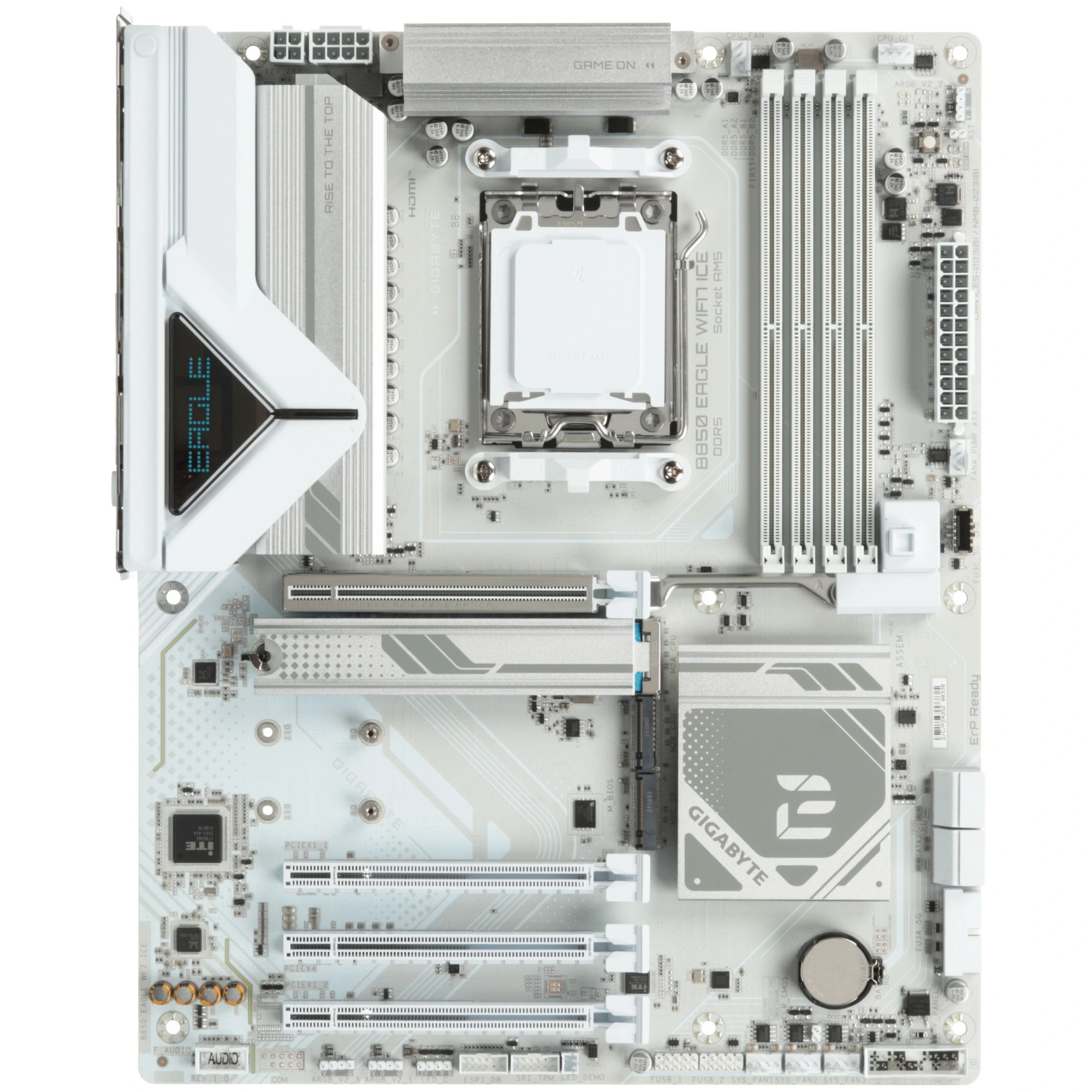 Материнская плата Gigabyte B850 EAGLE WIFI7 ICE, AM5, AMD B850, 4xDDR5, 4xSATA, 3xM.2, 1xPCIe 5.0 x16, 1xPCIe 4.0 x4, 2xPCIe 3.0 x1, 1xDP (v1.4), 1xHDMI, 1x2.5Gb LAN, Wi-Fi 7, Bluetooth 5.4, 1xUSB-C 5Gbps, 2xUSB-A 10Gbps, 2xUSB-A 5Gbps, 4xUSB-A 2.0, 3x3.5 мм, 7.1, ATX