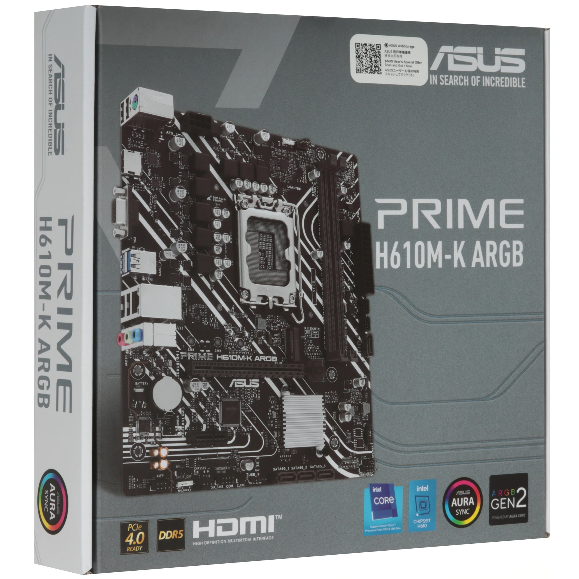 Материнская плата ASUS PRIME H610M-K ARGB, LGA1700, Intel H610, 2xDDR5, 4xSATA, 1xM.2, 1xPCIe 4.0 x16, 1xPCIe 3.0 x1, 1xVGA, 1xHDMI, 1x1Gb LAN, 2xUSB-A 5Gbps, 4xUSB-A 2.0, 3x3.5 мм, 7.1, mATX, фото8