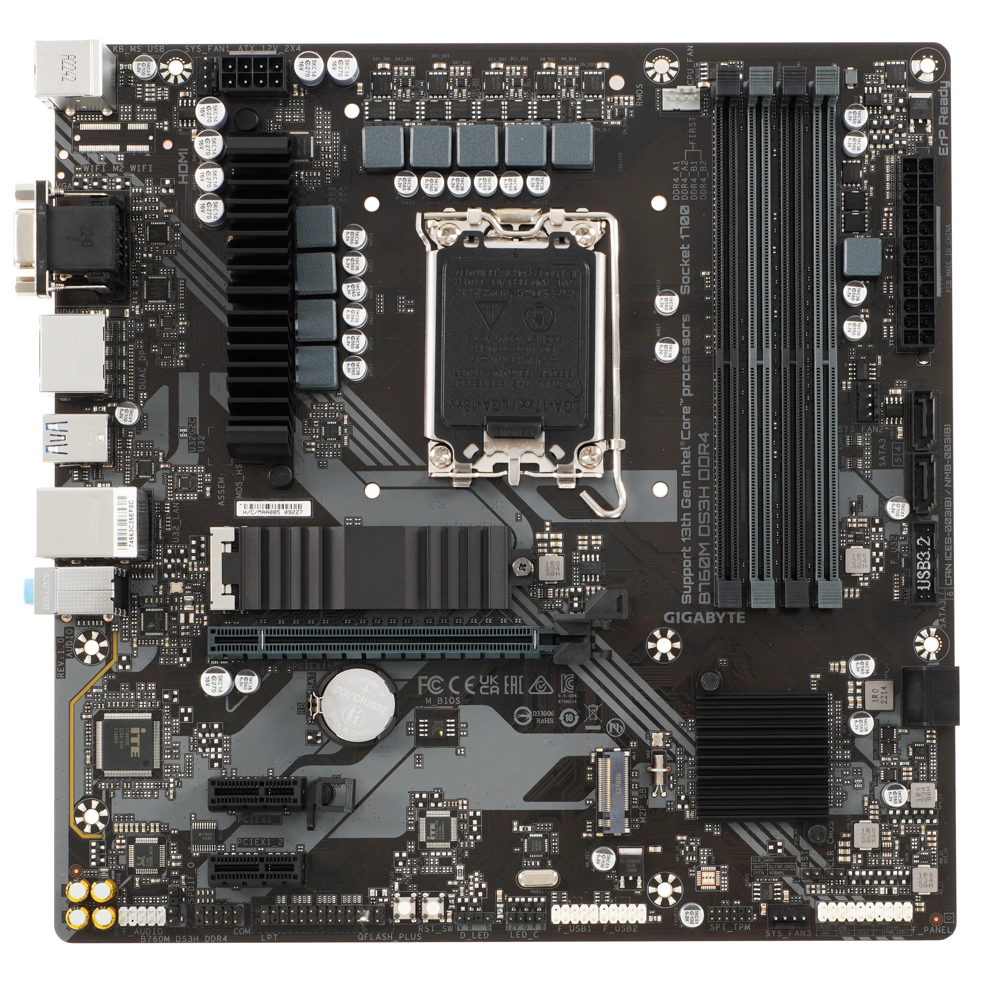 Материнская плата GIGABYTE B760M DS3H DDR4, LGA1700, Intel B760, 4xDDR4, 4xSATA, 2xM.2, 1xPCIe 4.0 x16, 2xPCIe x1, DisplayPort, HDMI, D-Sub, 1x2.5Gb LAN, USB Type-C, 3x3.5 мм, 7.1, microATX