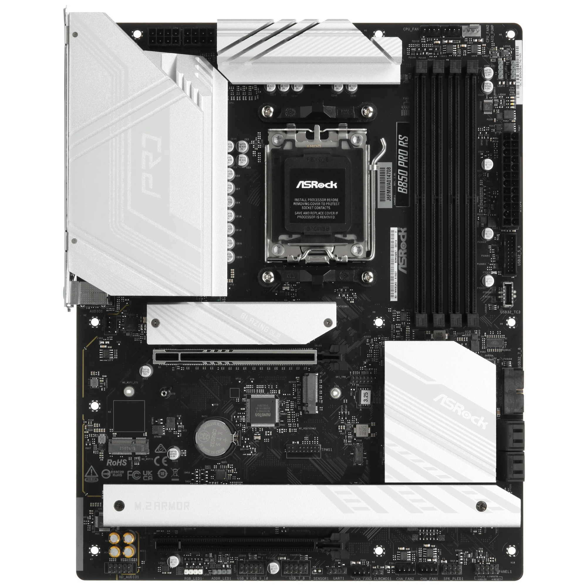 Материнская плата ASRock B850 PRO RS, AM5, AMD B850, 4xDDR5, 4xSATA, 4xM.2, 1xPCIe 5.0 x16, 1xPCIe 4.0 x4, 1xHDMI, 1xUSB-C, 1x2.5Gb LAN, 1xUSB-C 10Gbps, 1xUSB-C 5Gbps, 4xUSB-A 5Gbps, 6xUSB-A 2.0, 3x3.5 мм, 7.1, ATX, фото 1