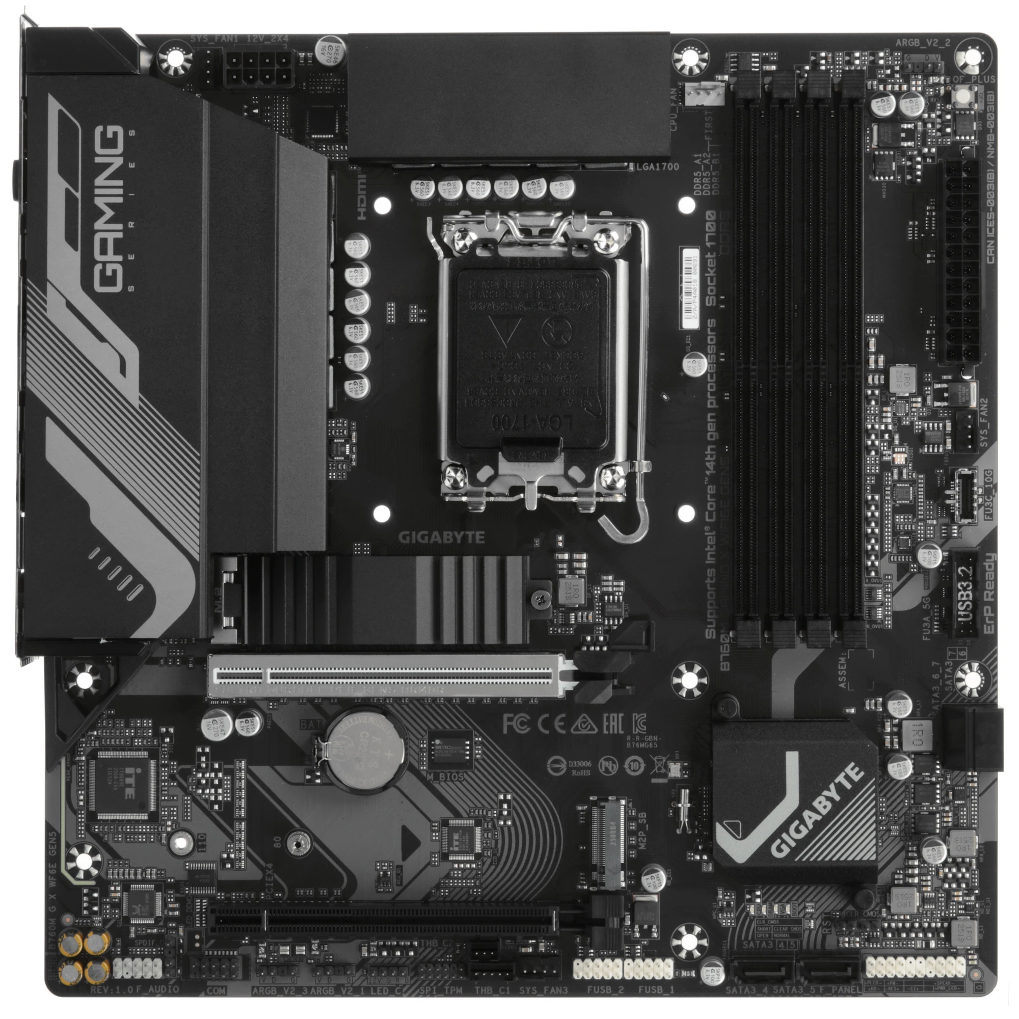 Материнская плата Gigabyte B760M GAMING X WIFI6E GEN5, LGA1700, Intel B760, 4xDDR5, 4xSATA, 2xM.2, 1xPCIe 5.0 x16, 1xPCIe 3.0 x4, 1xHDMI, 1xDP, 1x2.5Gb LAN, Wi-Fi 6E, Bluetooth 5.3, 3xUSB-A 5Gbps, 5xUSB-A 2.0, 3x3.5 мм, 7.1, mATX, фото5