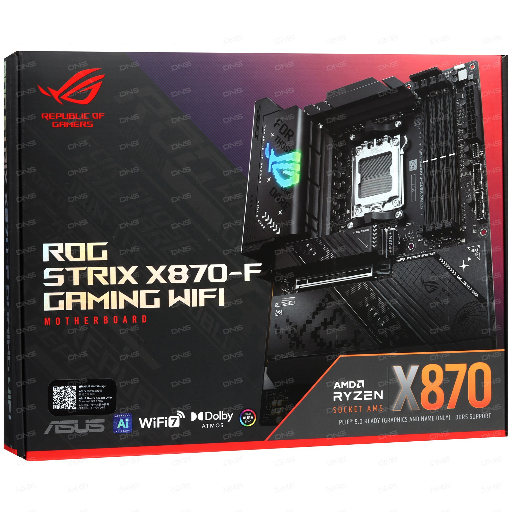 Материнская плата ASUS ROG STRIX X870-F GAMING WIFI, AM5, AMD X870, 4xDDR5, 2xSATA, 4xM.2, 1xPCIe 5.0 x16, 1xPCIe 4.0 x4, DisplayPort, HDMI, 1x2.5Gb LAN, USB Type-C, 2x3.5 мм, 7.1, ATX, фото24