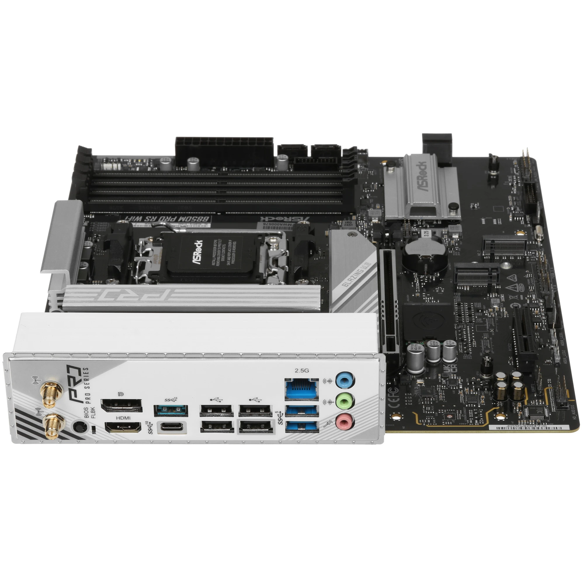Материнская плата ASRock B850M PRO RS WIFI, AM5, AMD B850, 4xDDR5, 4xSATA, 3xM.2, 1xPCIe 5.0 x16, 1xPCIe 3.0 x4, 1xDP, 1xHDMI, 1x2.5Gb LAN, Wi-Fi 6E, Bluetooth 5.2, 1xUSB-C 10Gbps, 1xUSB-A 10Gbps, 2xUSB-A 5Gbps, 4xUSB-A 2.0, 3x3.5 мм, 7.1, mATX, фото4