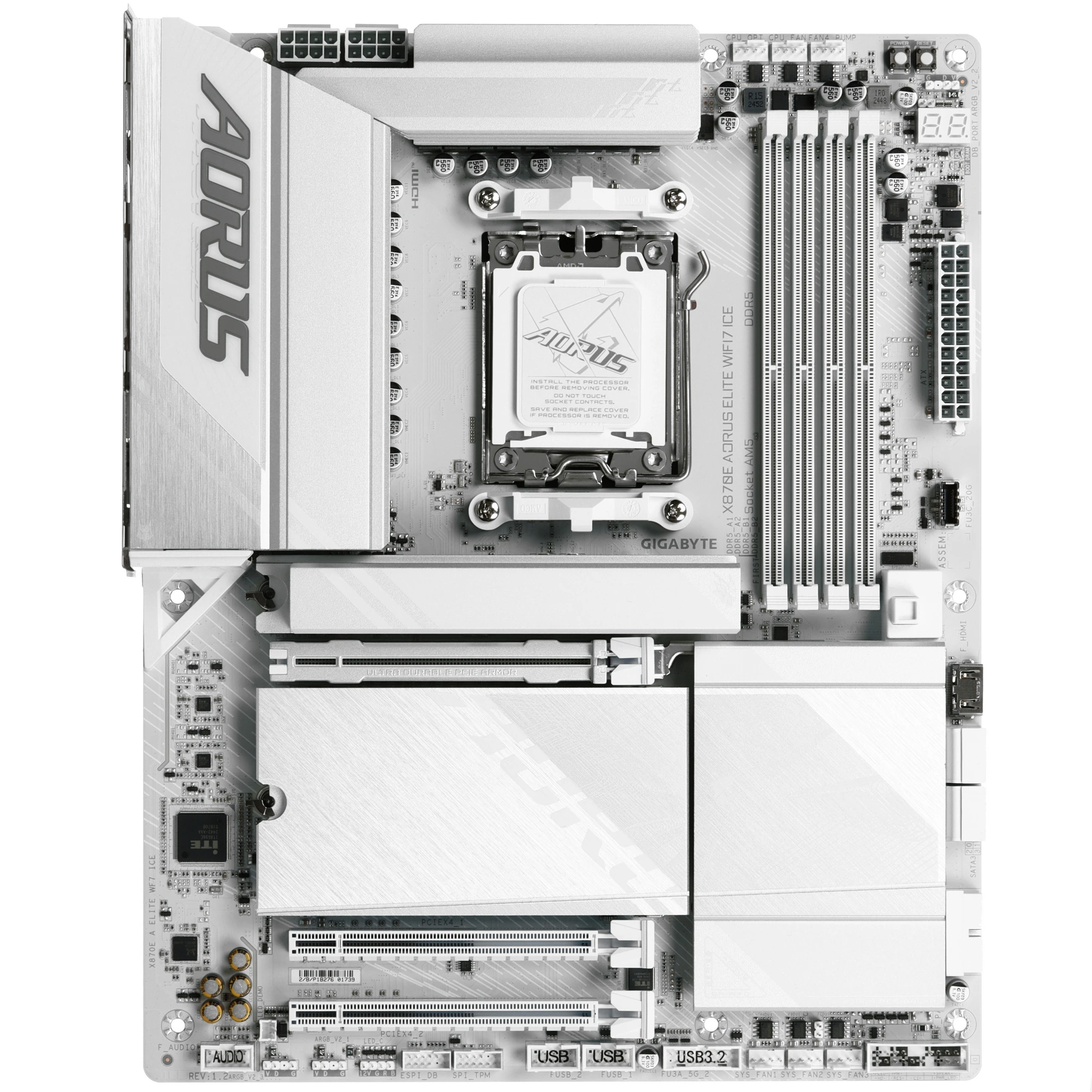 Материнская плата Gigabyte X870E AORUS ELITE WIFI7 ICE, AM5, AMD X870E, 4xDDR5, 4xSATA, 4xM.2, 1xPCIe 5.0 x16, 1xPCIe 4.0 x4, HDMI, 1x2.5Gb LAN, USB Type-C, 2x3.5 мм, 7.1, ATX