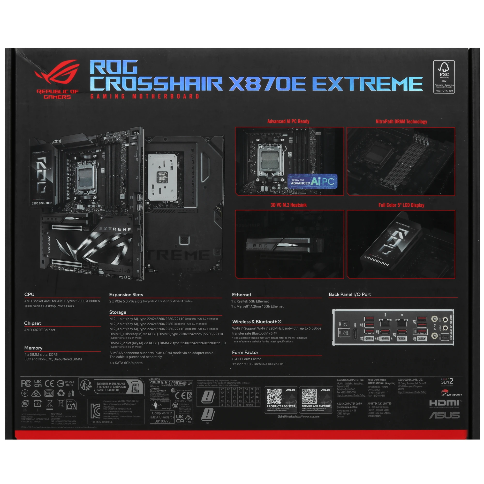 Материнская плата ASUS ROG CROSSHAIR X870E EXTREME, AM5, AMD X870E, 4xDDR5, 4xSATA, 5xM.2, 1xPCIe 5.0 x16, 1xPCIe 5.0 x8, 1xHDMI, 1x10Gb LAN, 1x2.5Gb LAN, Wi-Fi 7, Bluetooth 5.4, 2xUSB-C 40Gbps, 2xUSB-C 10Gbps, 8xUSB-A 10Gbps, 1xTOSLINK, 2x3.5 мм, 7.1, E-ATX, фото11