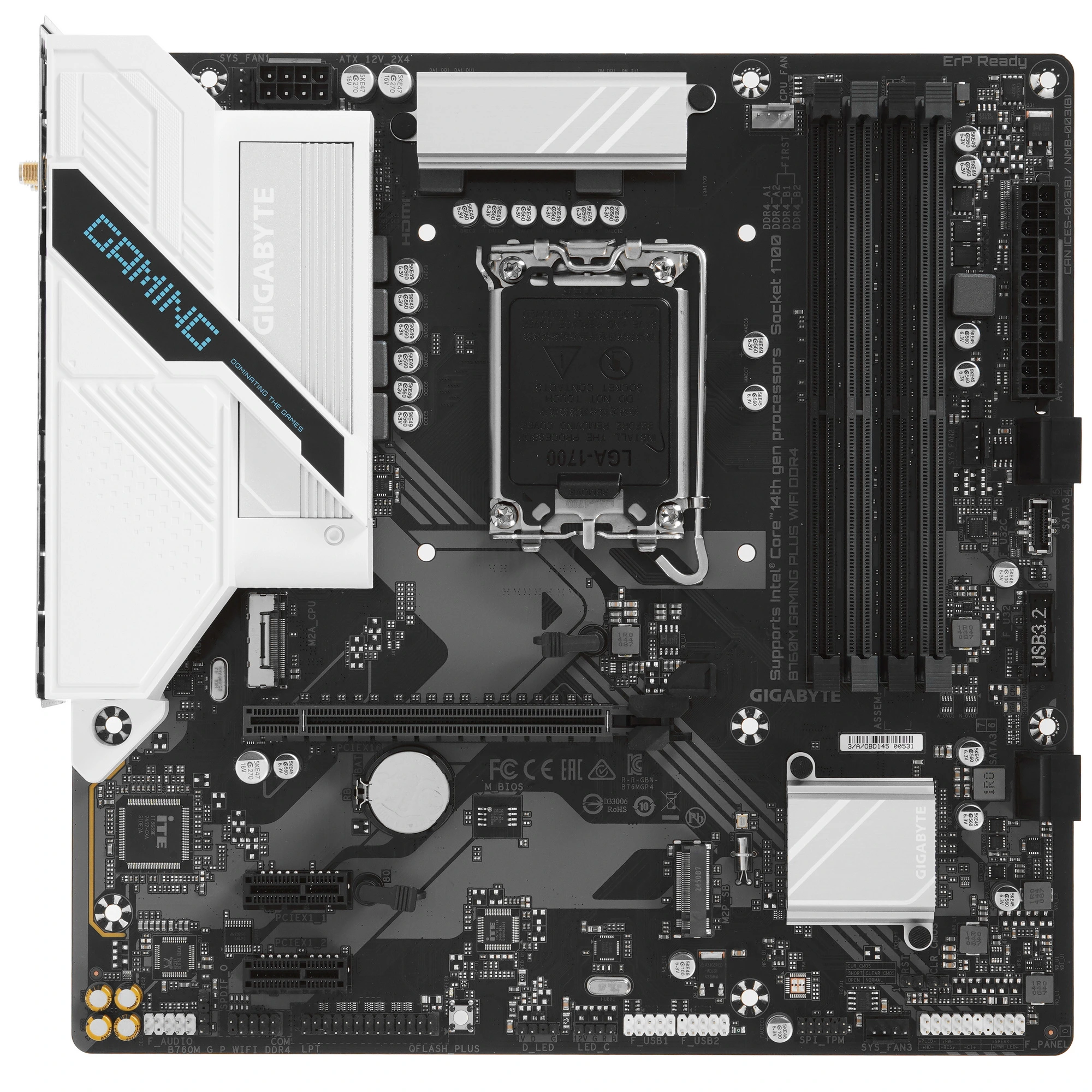Материнская плата MSI B760M GAMING PLUS WIFI DDR4, LGA1700, Intel B760, 4xDDR4, 4xSATA, 2xM.2, 1xPCIe 4.0 x16, DisplayPort, HDMI, 1x1Gb LAN, 3x3.5 мм, 7.1, microATX