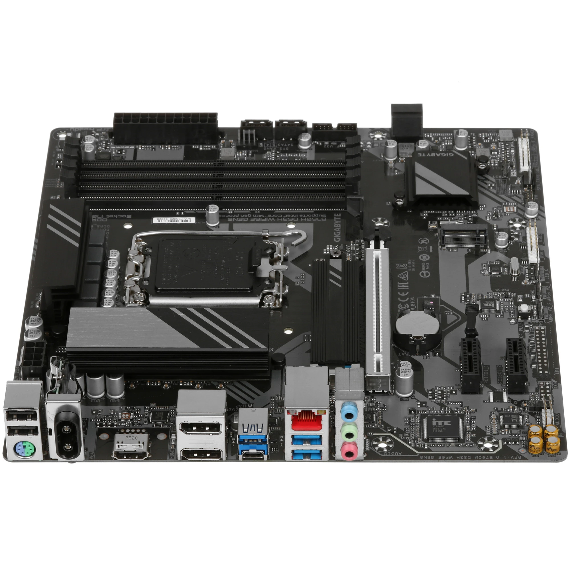 Материнская плата Gigabyte B760M DS3H WIFI6E GEN5, LGA1700, Intel B760, 4xDDR5, 4xSATA, 2xM.2, 1xPCIe 5.0 x16, 2xPCIe 4.0 x1, 1xHDMI, 2xDP, 1x2.5Gb LAN, Wi-Fi 6E, Bluetooth 5.3, 1xUSB-C 10Gbps, 3xUSB-A 5Gbps, 2xUSB-A 2.0, 3x3.5 мм, 7.1, mATX, фото3