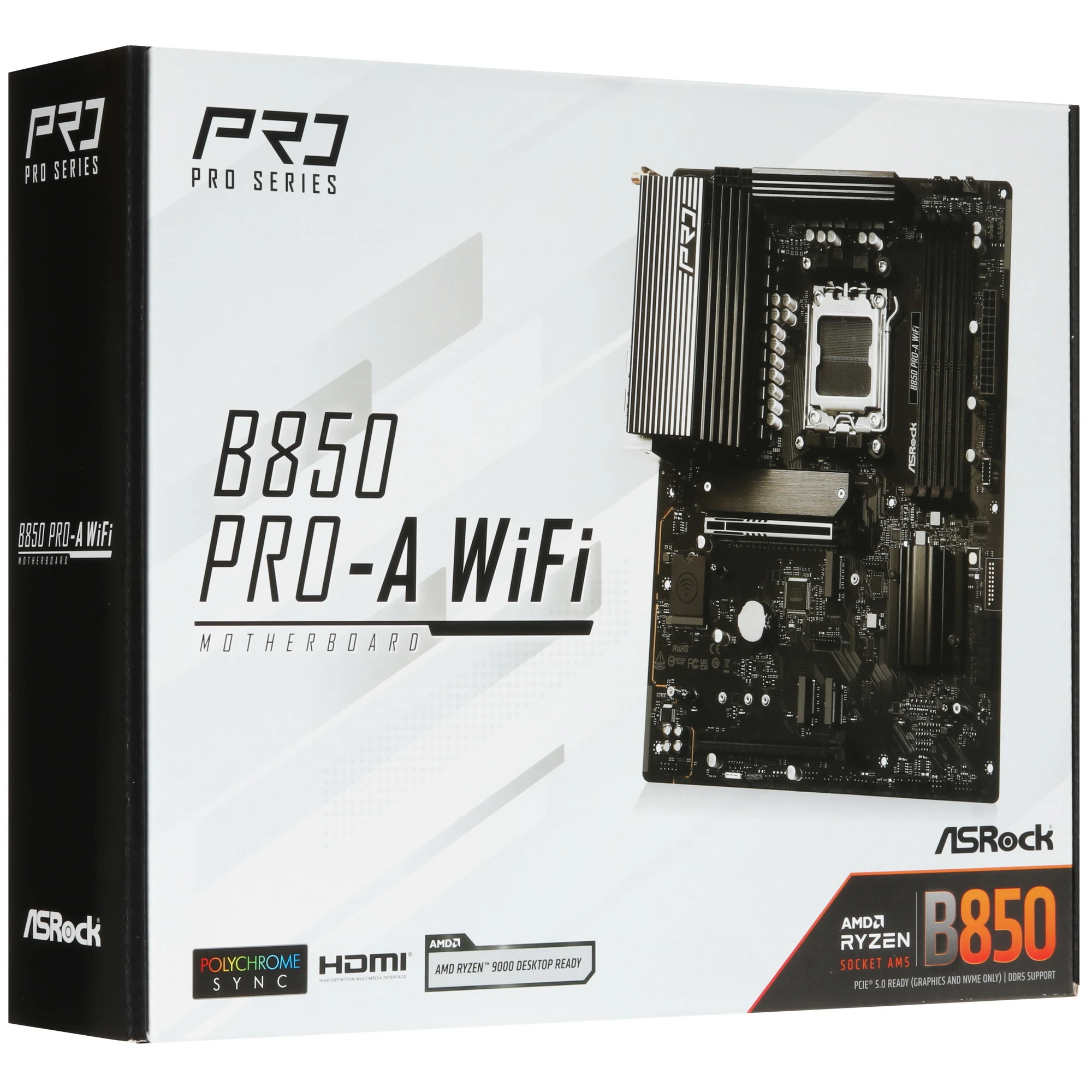 Материнская плата ASRock B850 PRO-A WIFI, AM5, AMD B850, 4xDDR5, 4xSATA, 4xM.2, 1xPCIe 5.0 x16, 1xPCIe 4.0 x4, 1xHDMI, 1xUSB-C, 1x2.5Gb LAN, Wi-Fi 6E, Bluetooth 5.2, 1xUSB-C 10Gbps, 1xUSB-C 5Gbps, 4xUSB-A 5Gbps, 6xUSB-A 2.0, 3x3.5 мм, 7.1, ATX, фото9