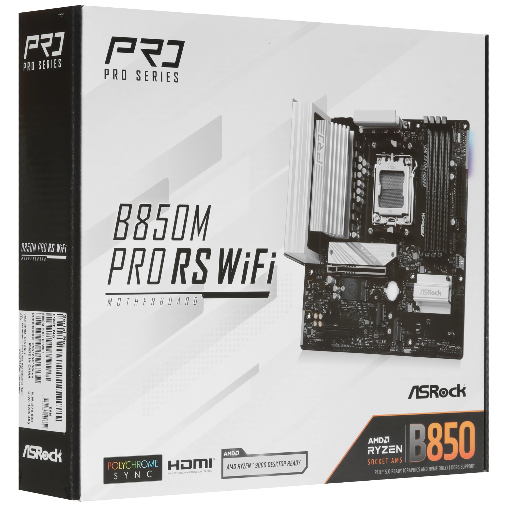 Материнская плата ASRock B850M PRO RS WIFI, AM5, AMD B850, 4xDDR5, 4xSATA, 3xM.2, 1xPCIe 5.0 x16, 1xPCIe 3.0 x4, 1xDP, 1xHDMI, 1x2.5Gb LAN, Wi-Fi 6E, Bluetooth 5.2, 1xUSB-C 10Gbps, 1xUSB-A 10Gbps, 2xUSB-A 5Gbps, 4xUSB-A 2.0, 3x3.5 мм, 7.1, mATX, фото9