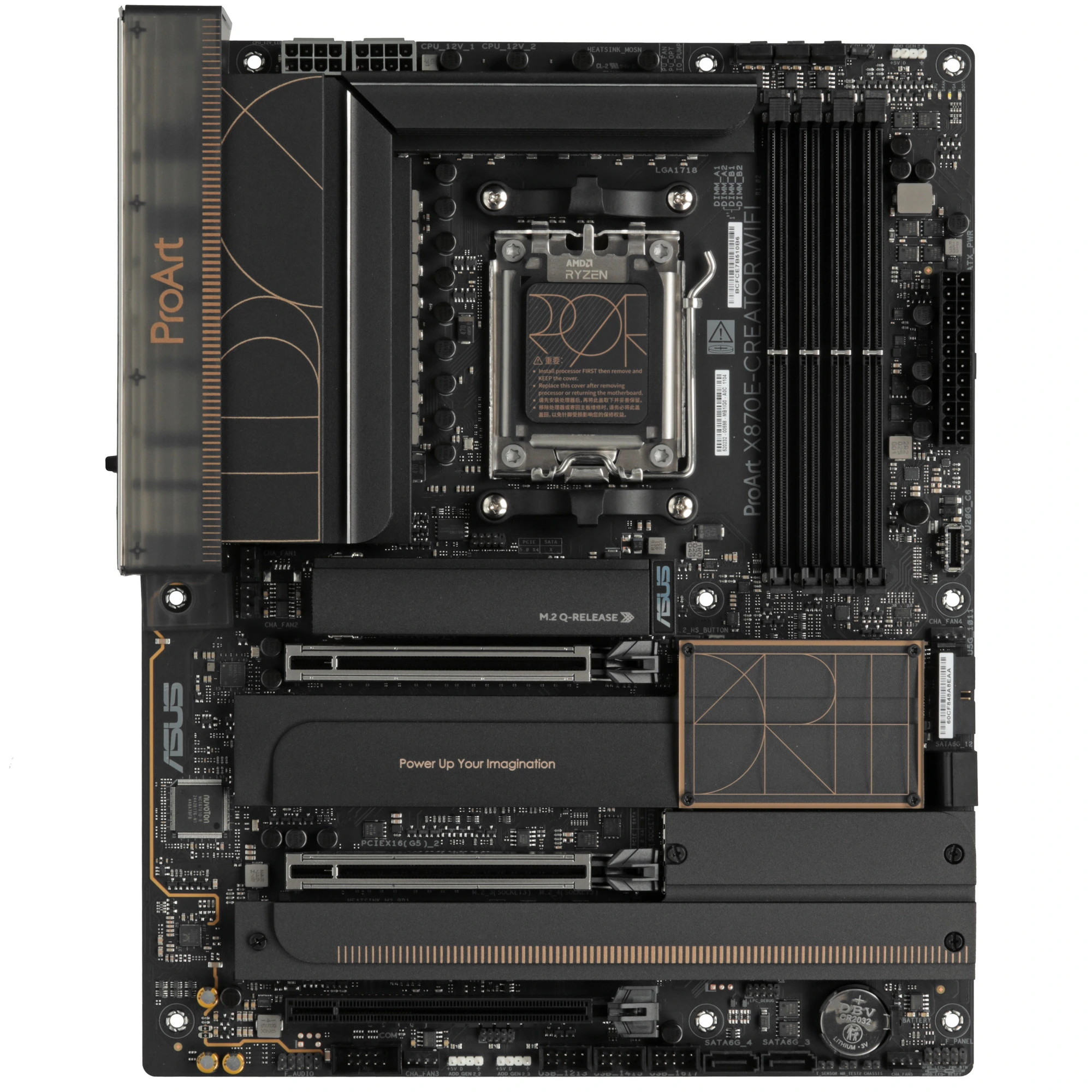 Материнская плата ASUS PROART X870E-CREATOR WIFI, AM5, AMD X870E, 4xDDR5, 4xSATA, 4xM.2, 2xPCIe 5.0 x16, 1xPCIe 4.0 x4, DisplayPort, HDMI, 1x2.5Gb LAN, 1x10Gb LAN, USB Type-C, 3x3.5 мм, 7.1, ATX