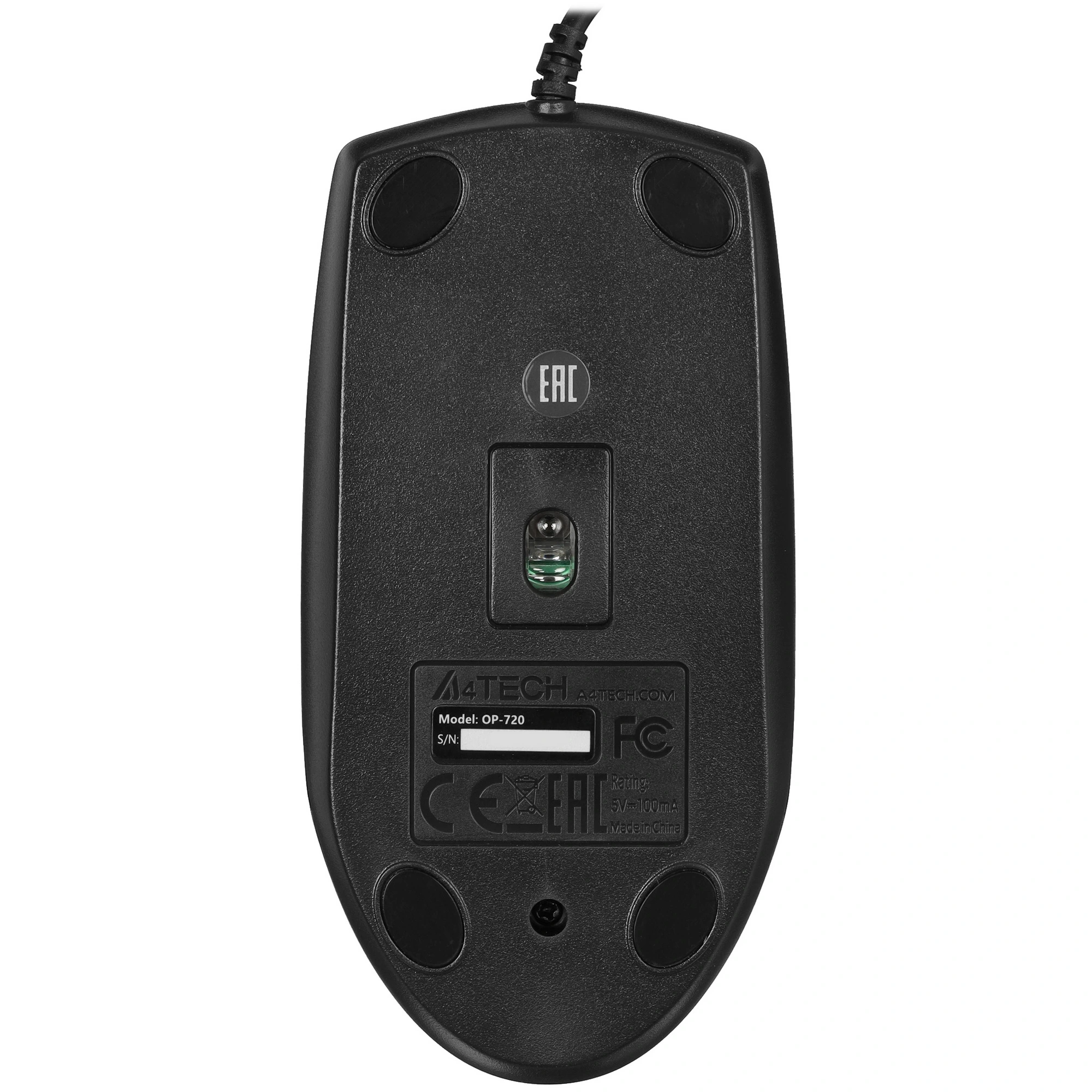 Мышь проводная A4Tech OP-720 черный, 1200 dpi, USB Type-A, кнопки - 3, вид 15