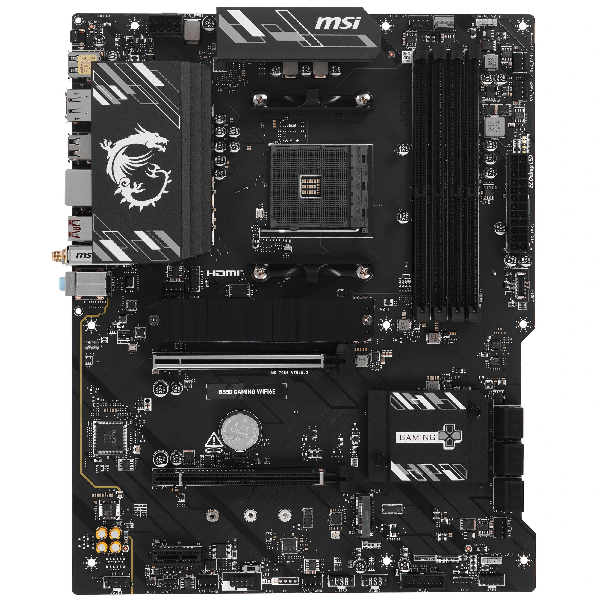 Материнская плата MSI B550 GAMING WIFI6E, AM4, AMD B550, 4xDDR4, 6xSATA, 2xM.2, 1xPCIe 4.0 x16, DisplayPort, HDMI, USB Type-C, 1x1Gb LAN, Wi-Fi 6E, Bluetooth, 3x3.5 мм, 7.1, ATX