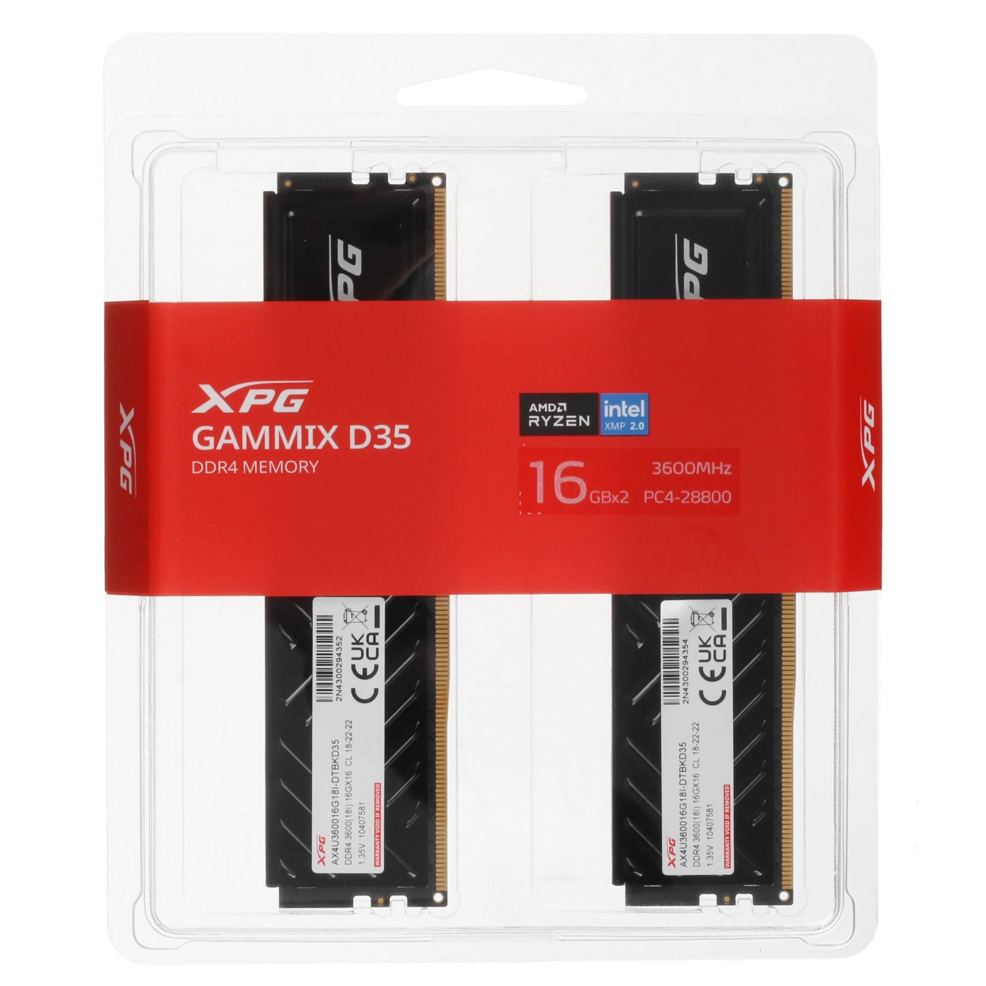Оперативная память ADATA XPG Gammix D35, DDR4, 32GB (2x16GB), 3600 MHz, CL18, с радиатором, черный, фото3